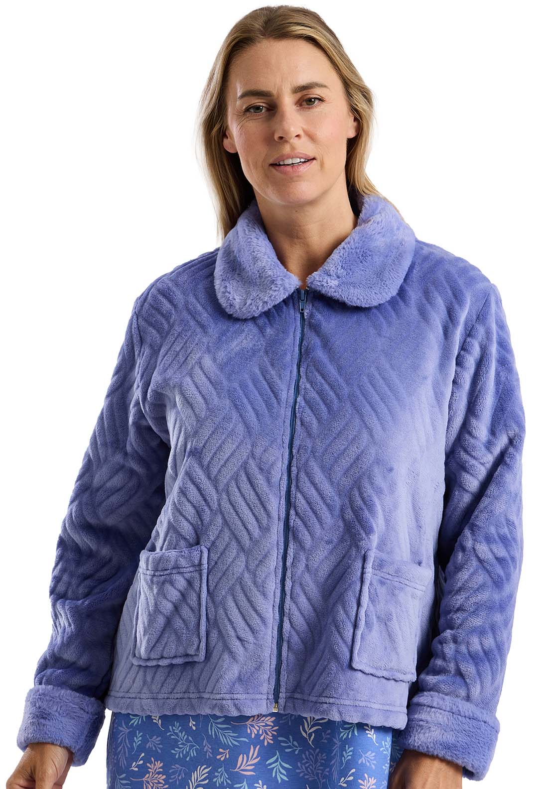 Fur Collar Zip Bedjacket - Denim