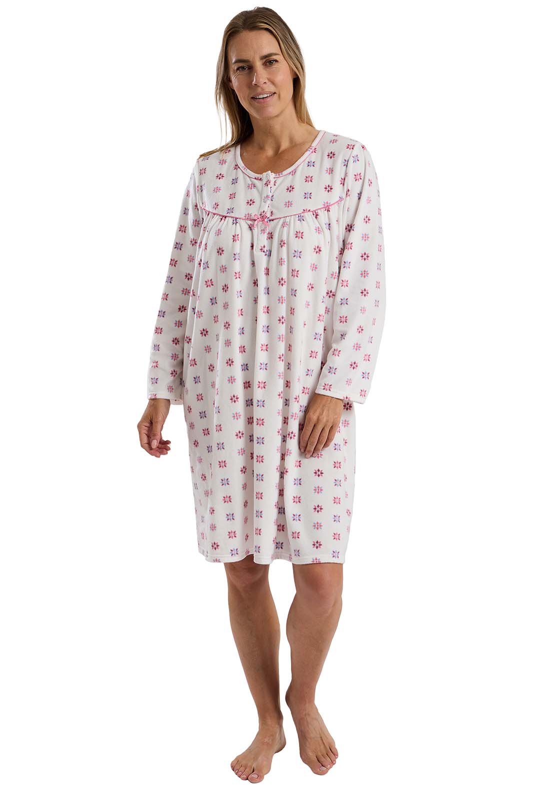 Geo Fleece Nightdress - Pink