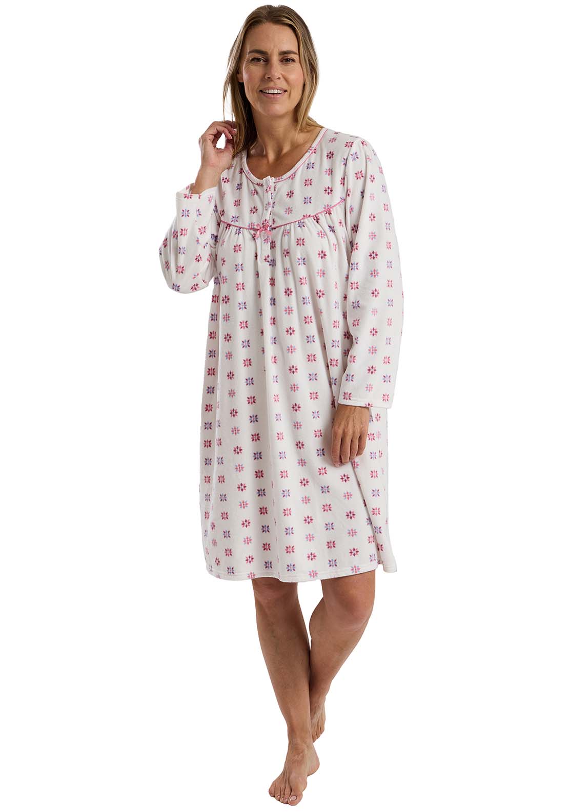 Geo Fleece Nightdress - Pink