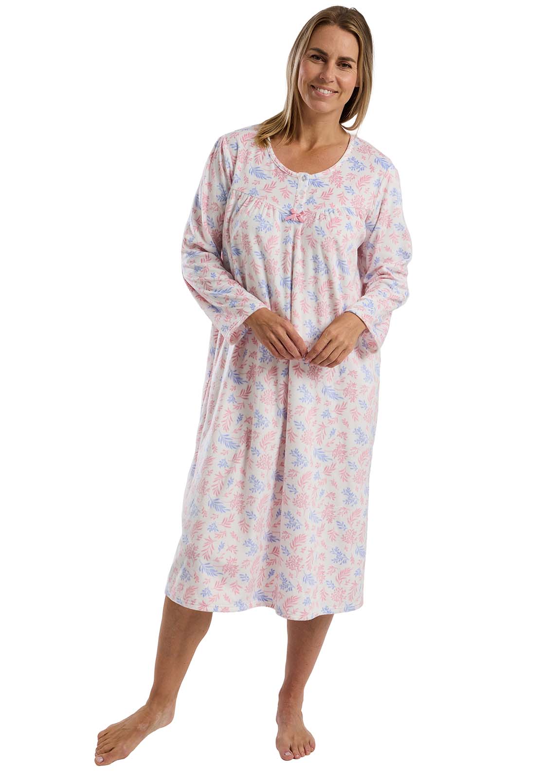 Winter Leaf Fleece Nightdress - Blue