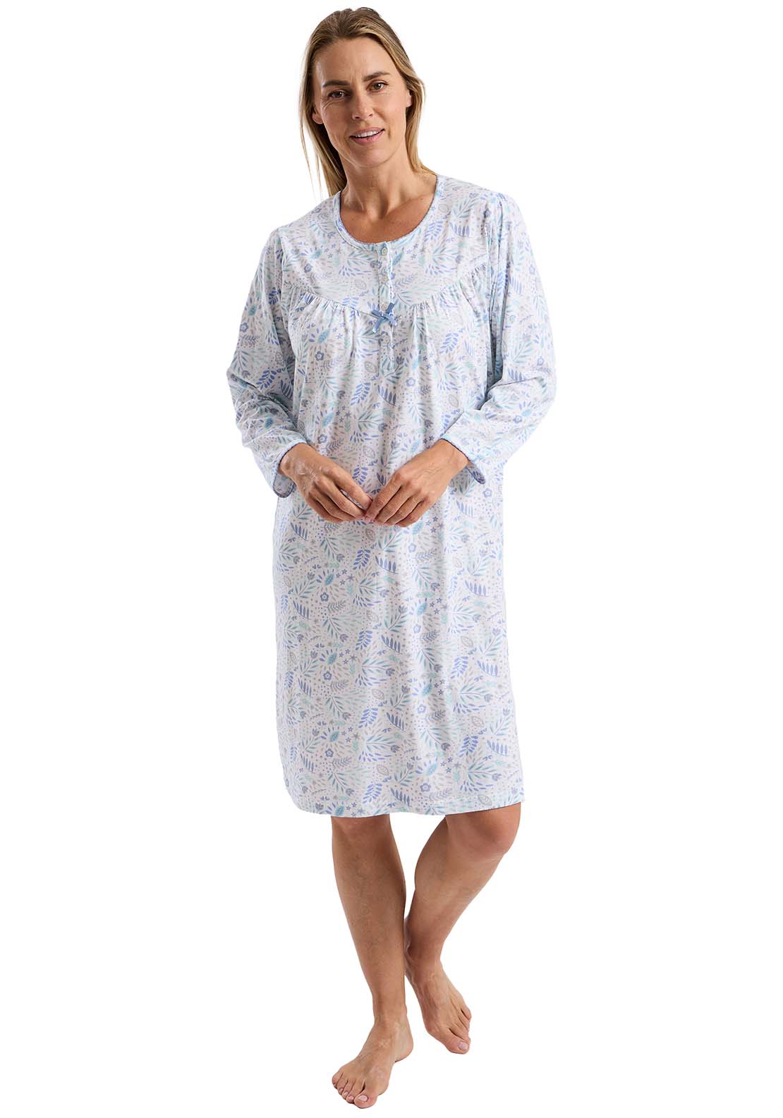 Ls Floral Nightdress - Blue