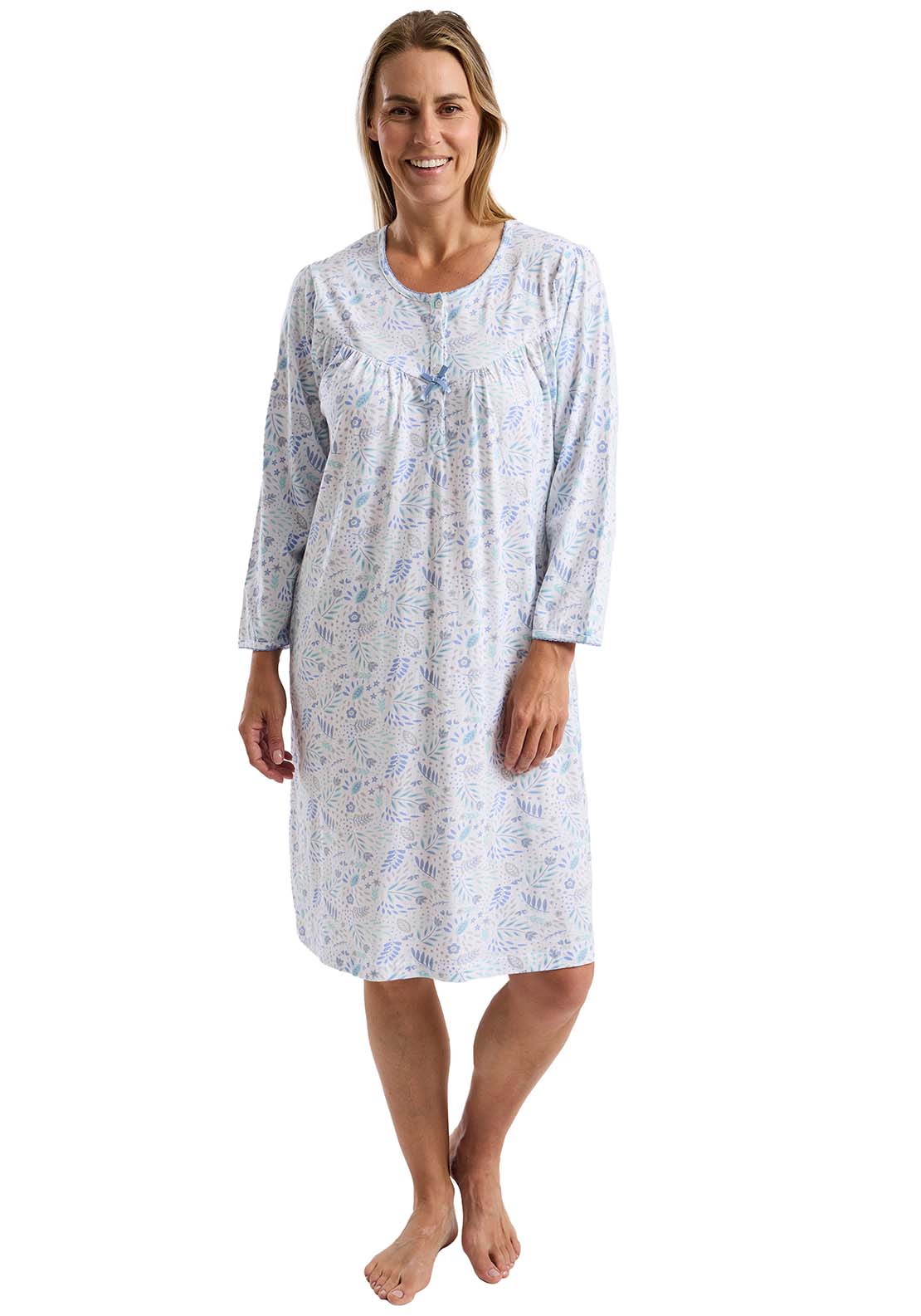 Ls Floral Nightdress - Blue