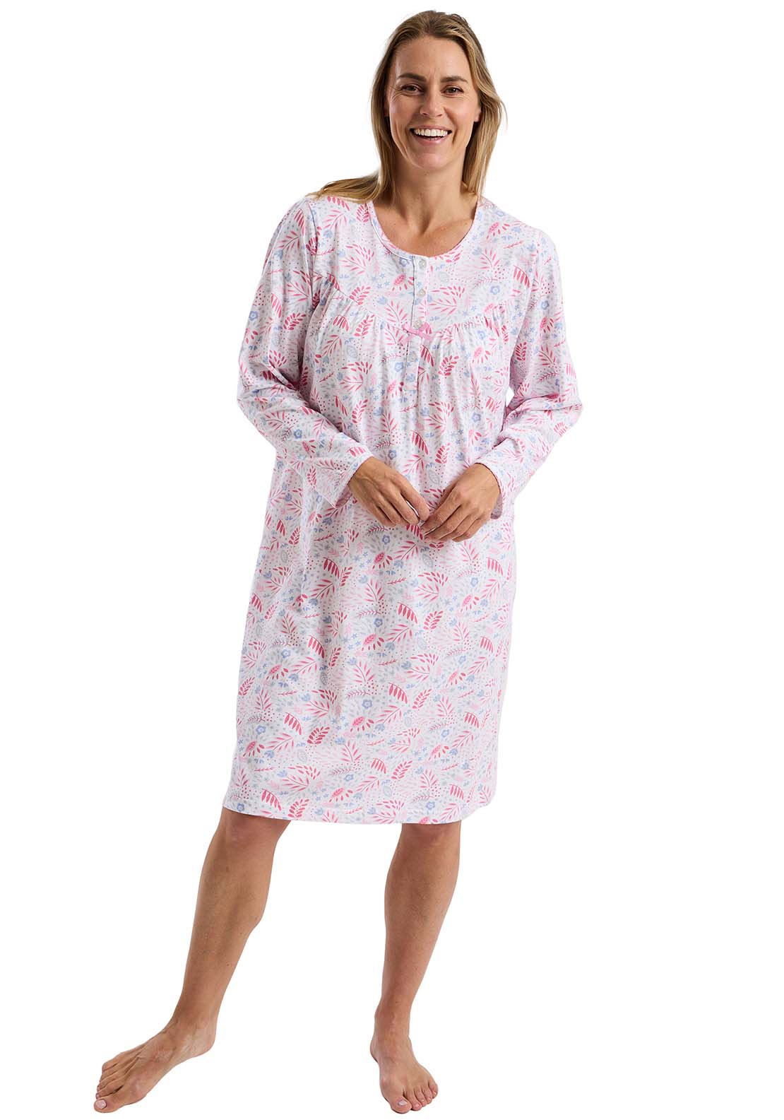Ls Floral Nightdress - Pink