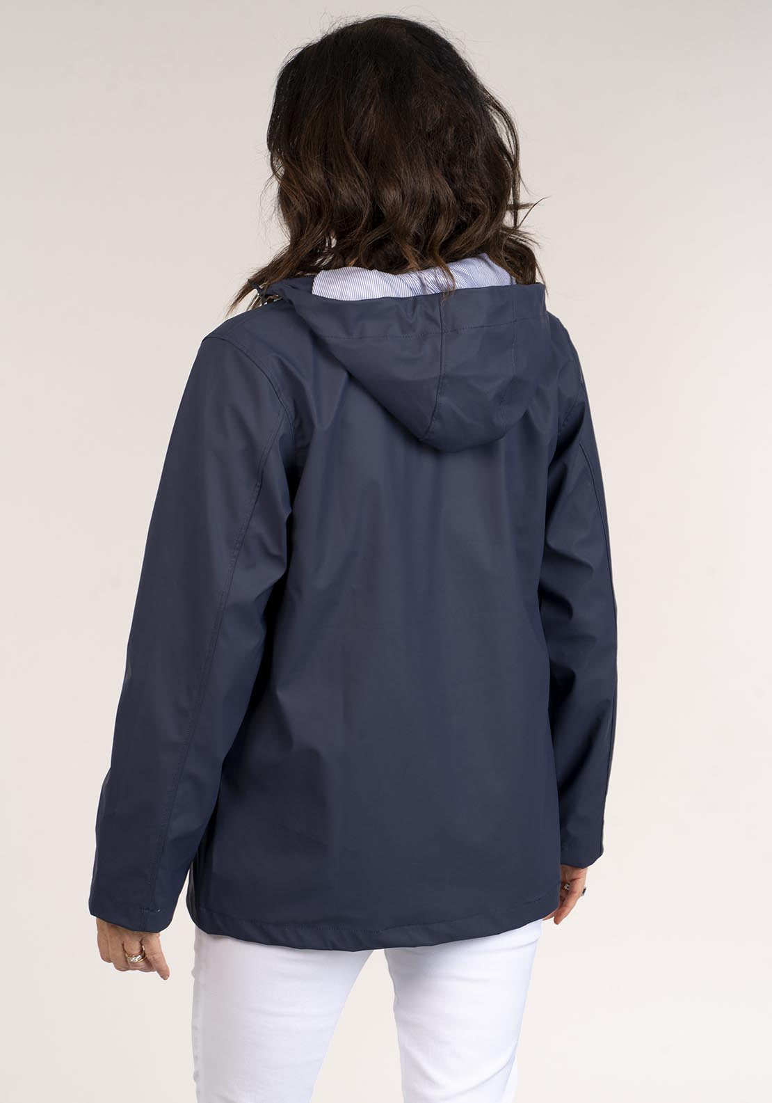 Tea Lane Short Raincoat Drawstring Waist - Navy 5 Shaws Department Stores