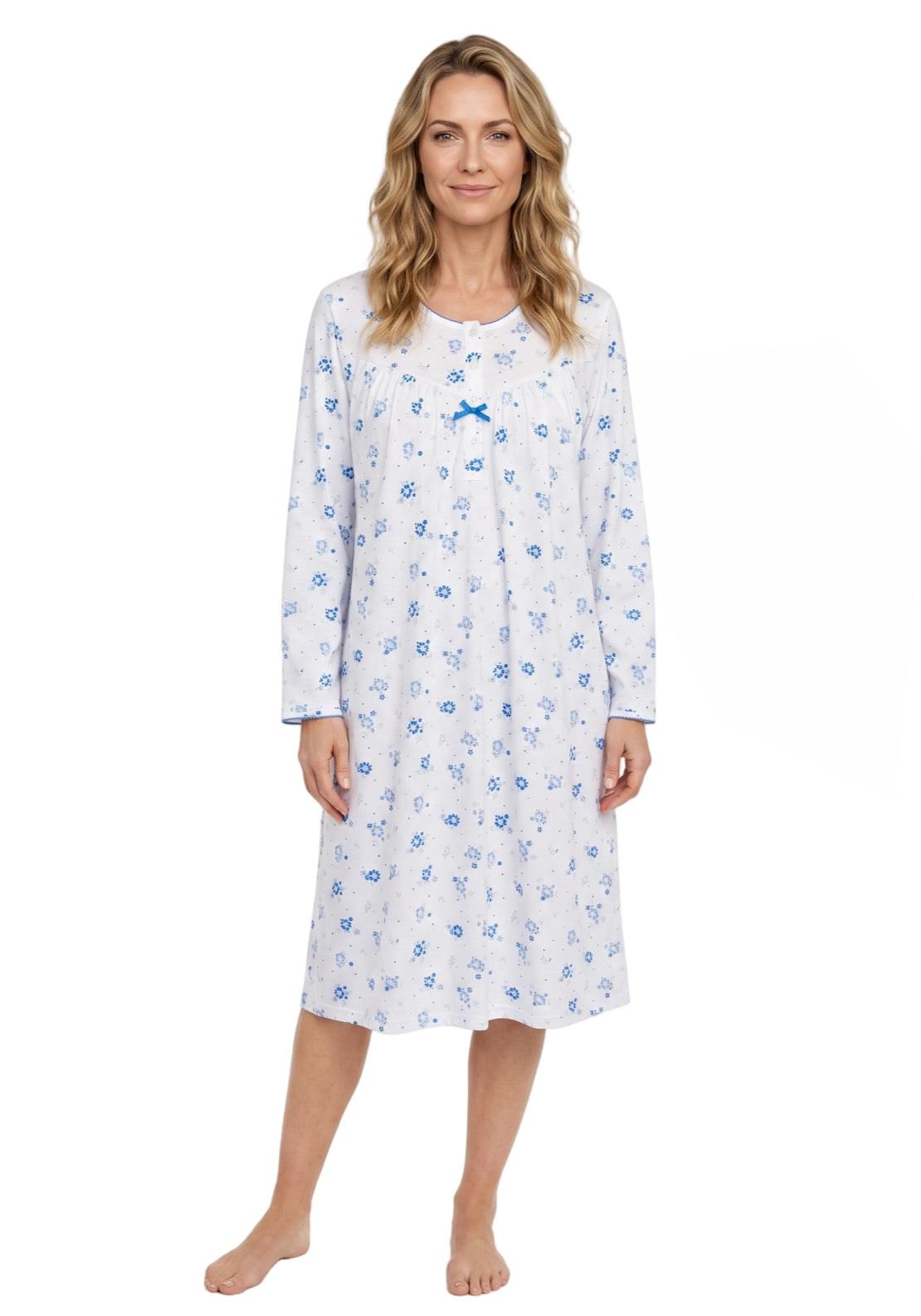 Loella Long Sleeve Floral Nightdress - Blue