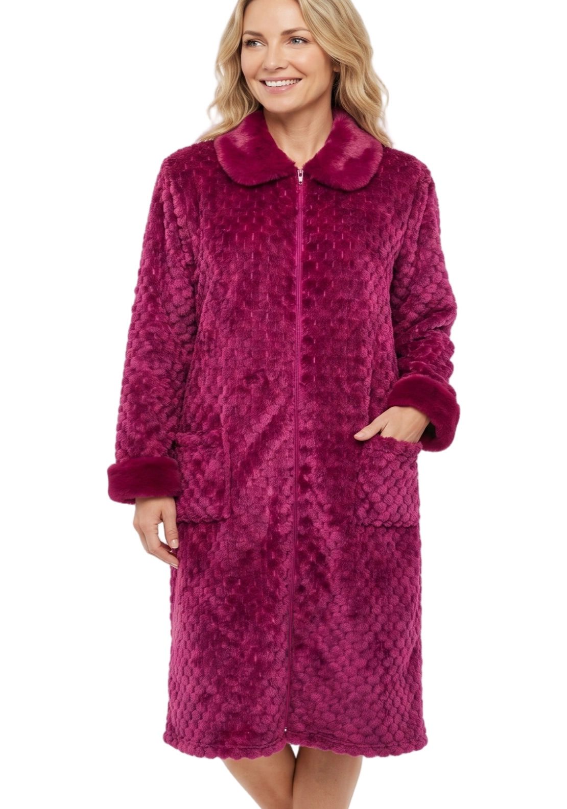 Zip Front Dressing Gown - Wine