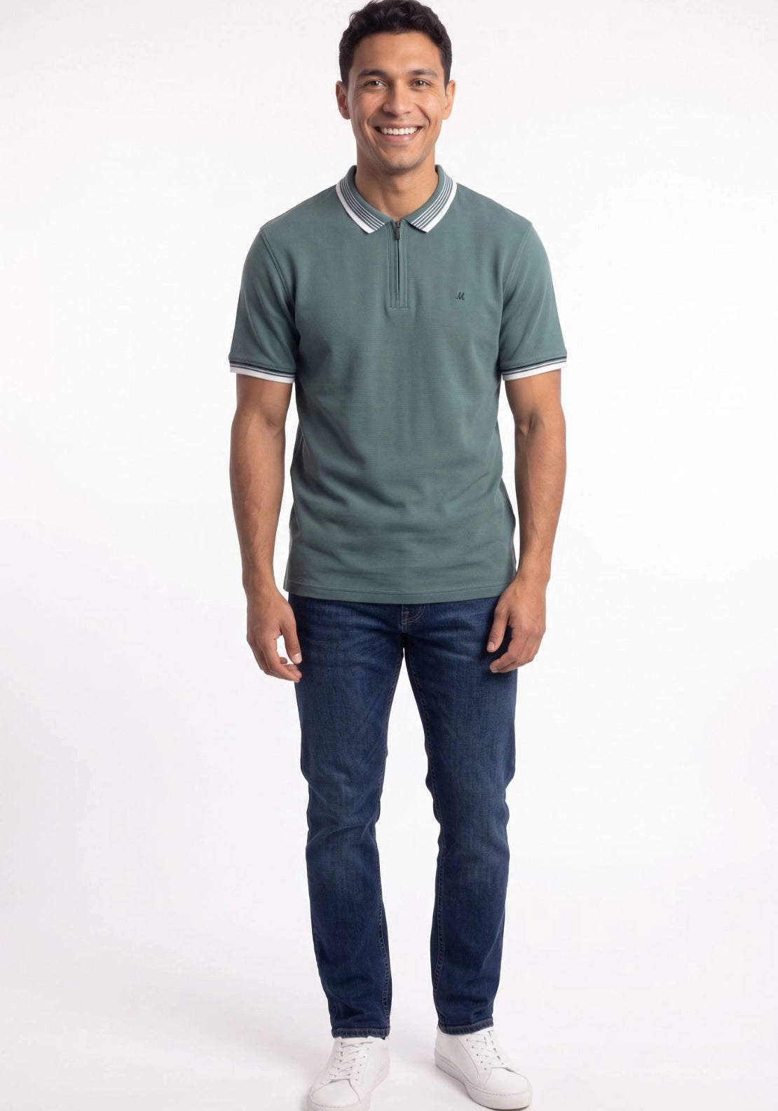 Mineral Eoin Zip Neck Polo - Pacific 2 Shaws Department Stores