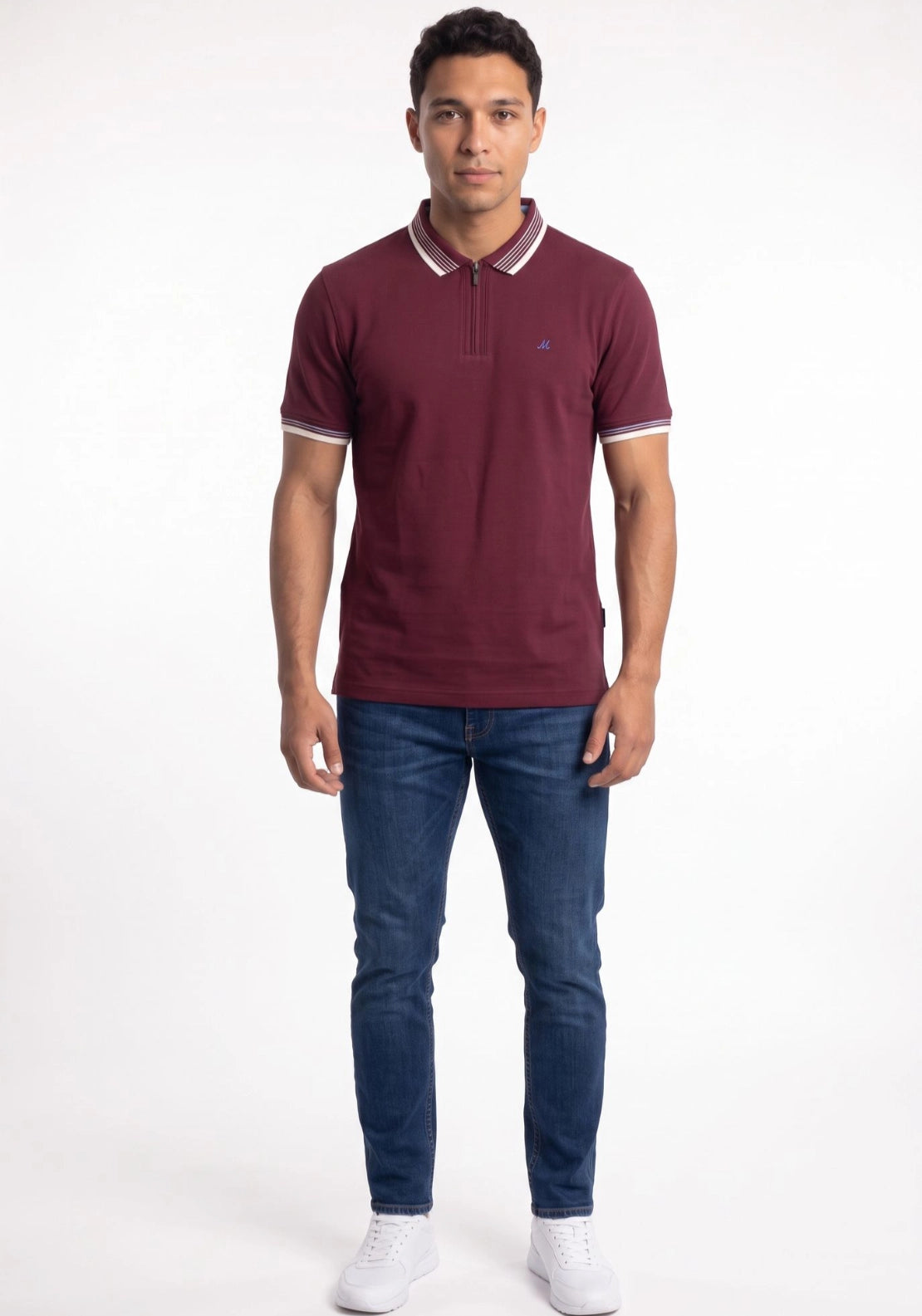 Mineral Eoin Zip Neck Polo - Red 2 Shaws Department Stores