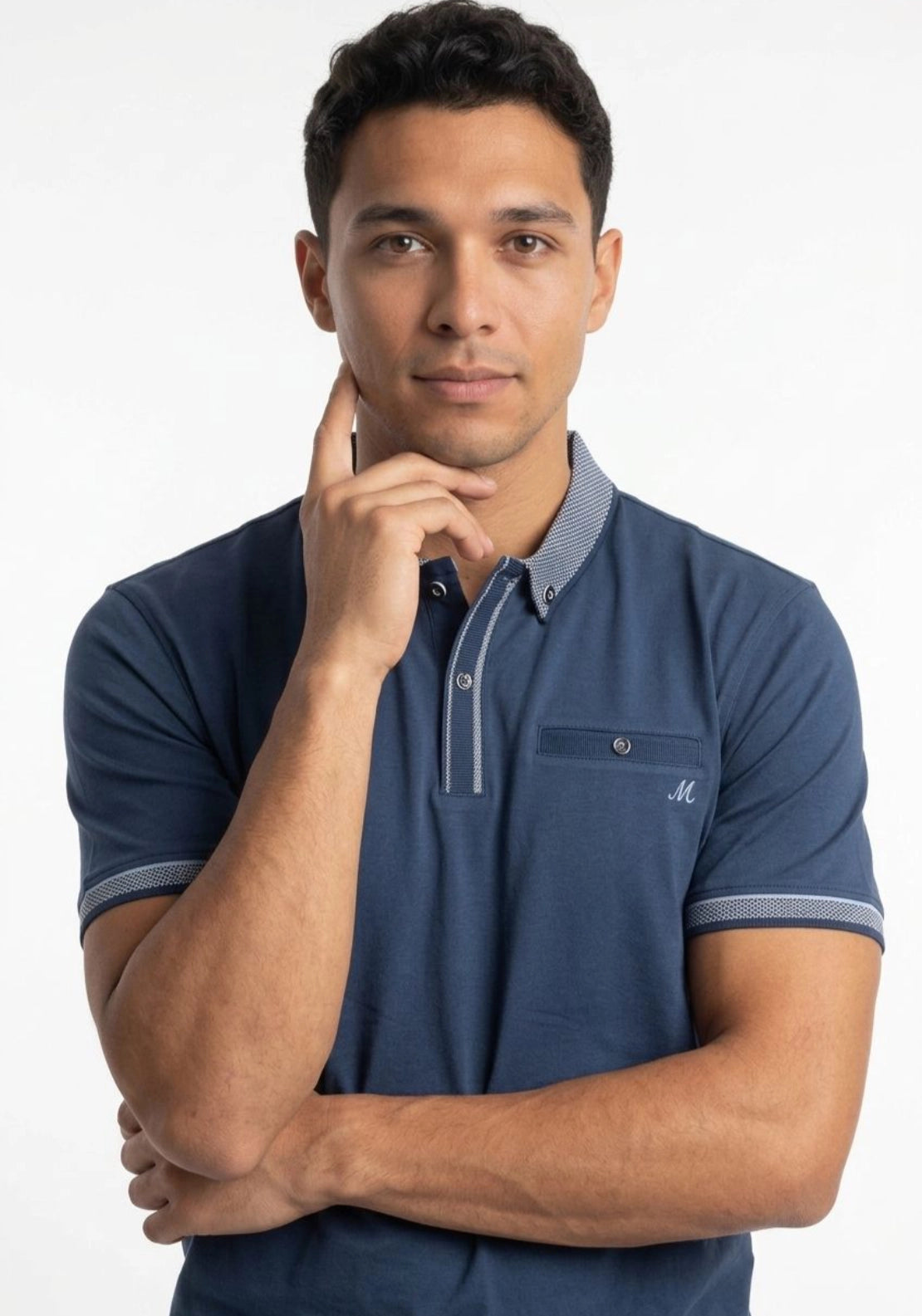 Mineral Matty Jersey Polo Jacquard Collar - Denim 1 Shaws Department Stores