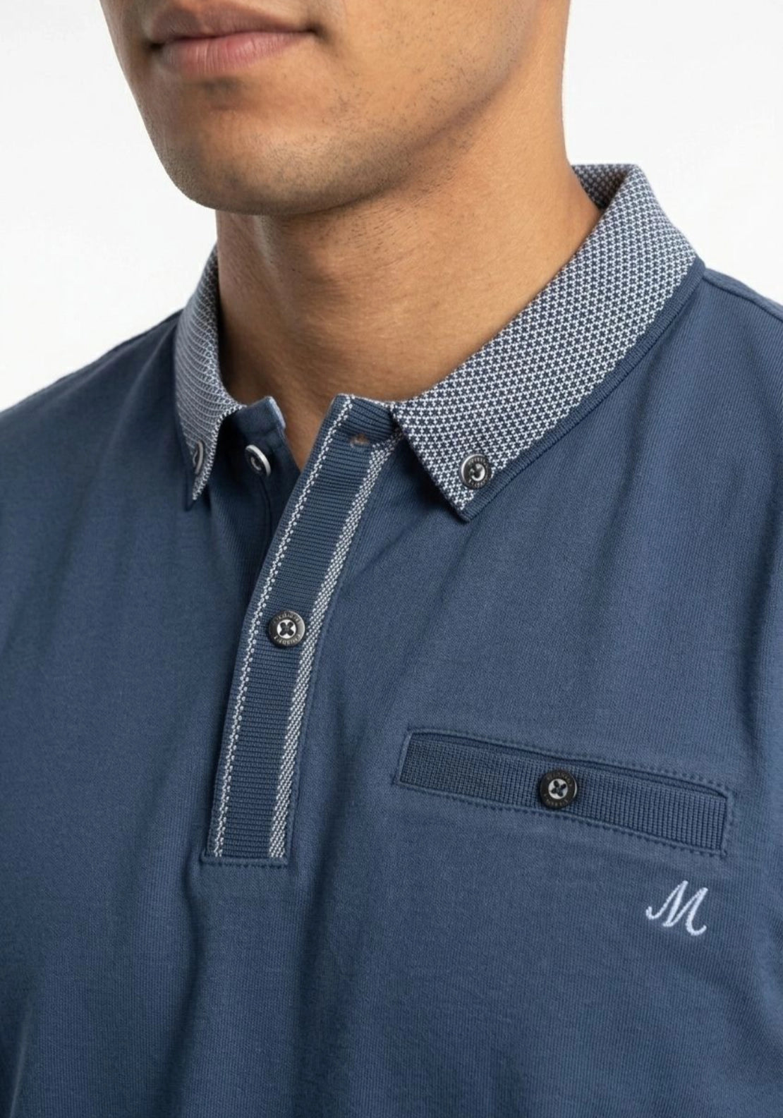 Mineral Matty Jersey Polo Jacquard Collar - Denim 4 Shaws Department Stores