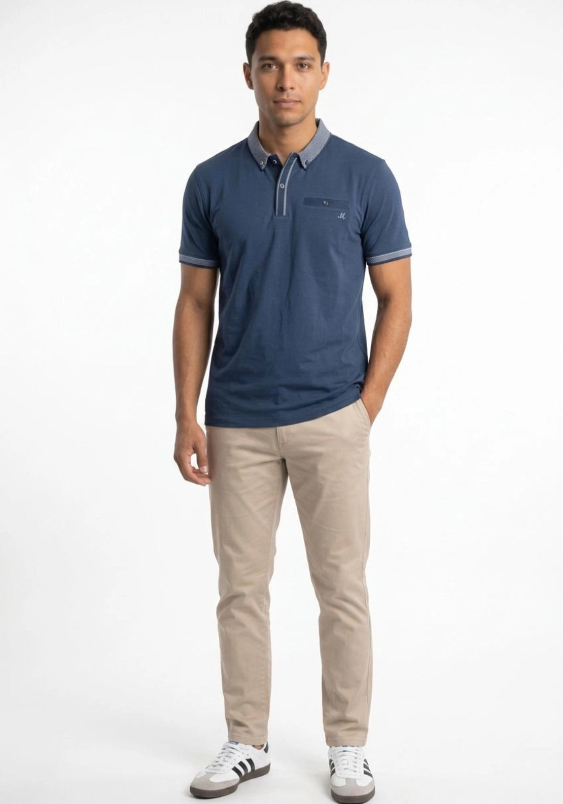 Mineral Matty Jersey Polo Jacquard Collar - Denim 2 Shaws Department Stores