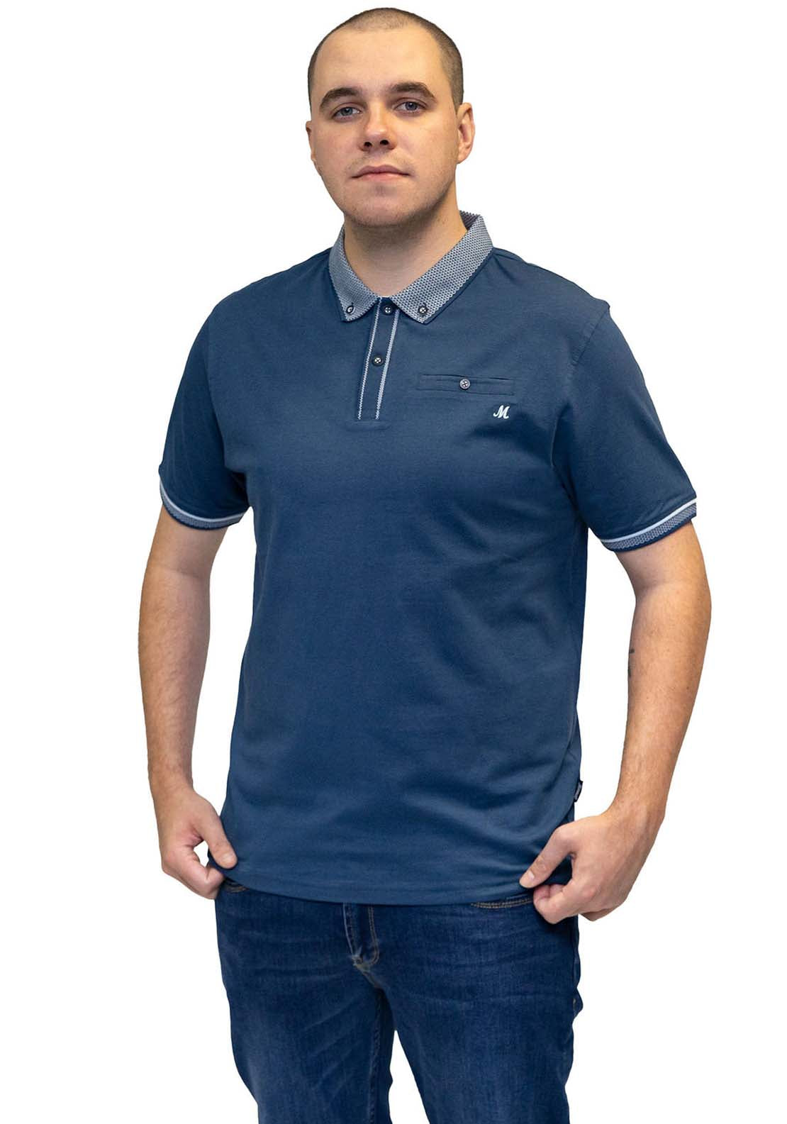 Mineral Matty Jersey Polo Jacquard Collar - Blue 1 Shaws Department Stores