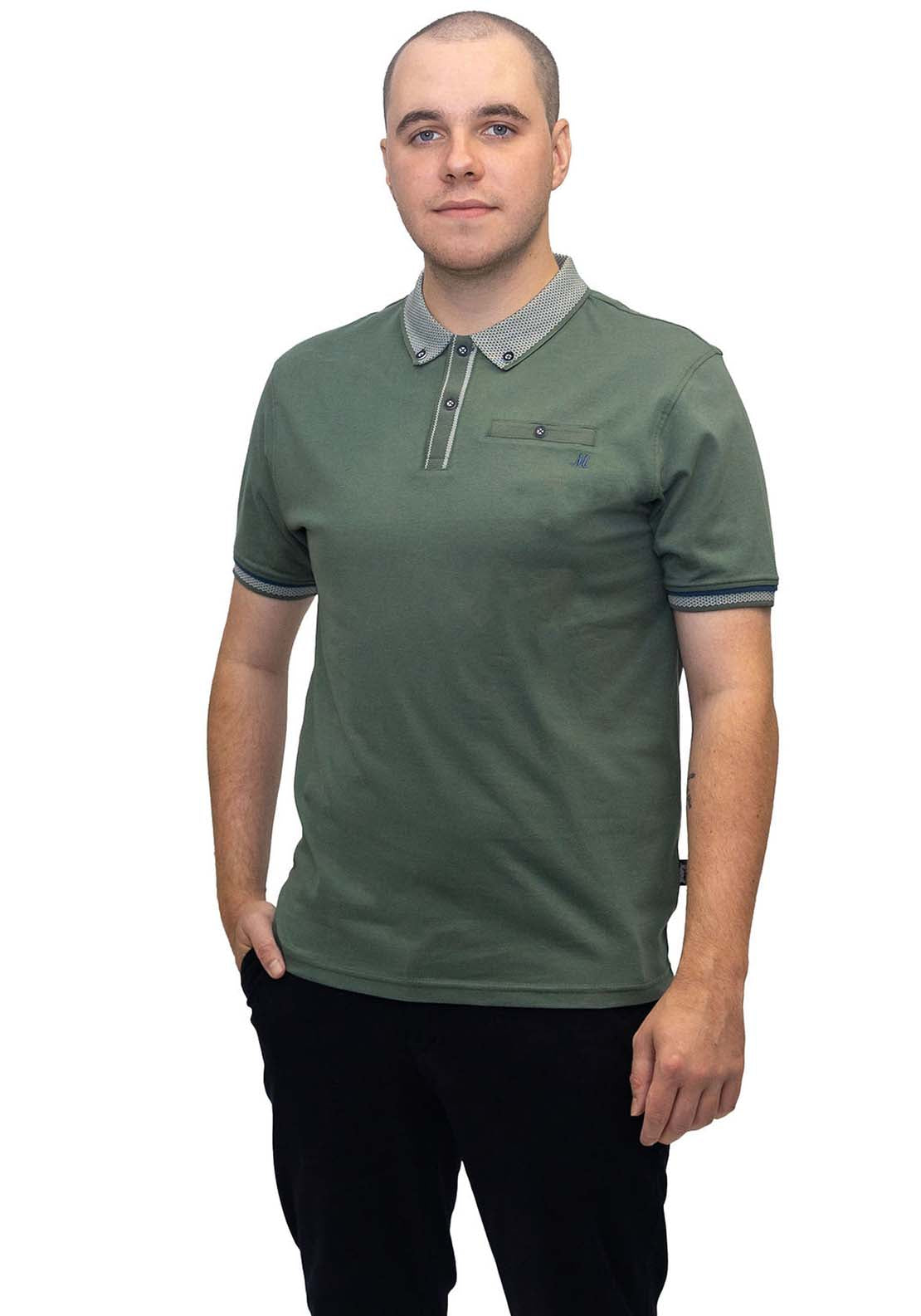 Mineral Matty Jersey Polo Jacquard Collar - Duck Green 1 Shaws Department Stores