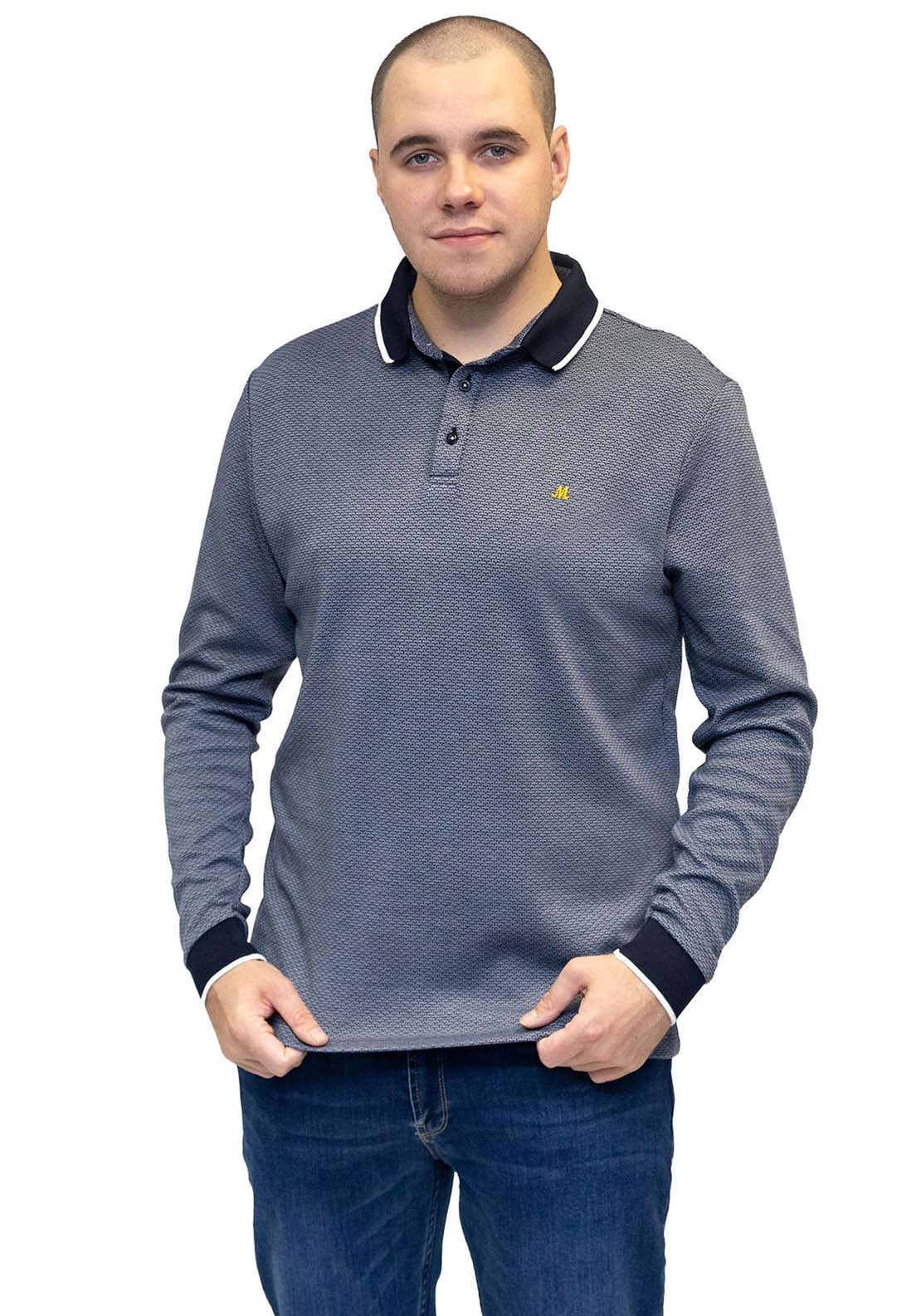 Mineral Leroy Long Sleeve Polo - Blue 1 Shaws Department Stores