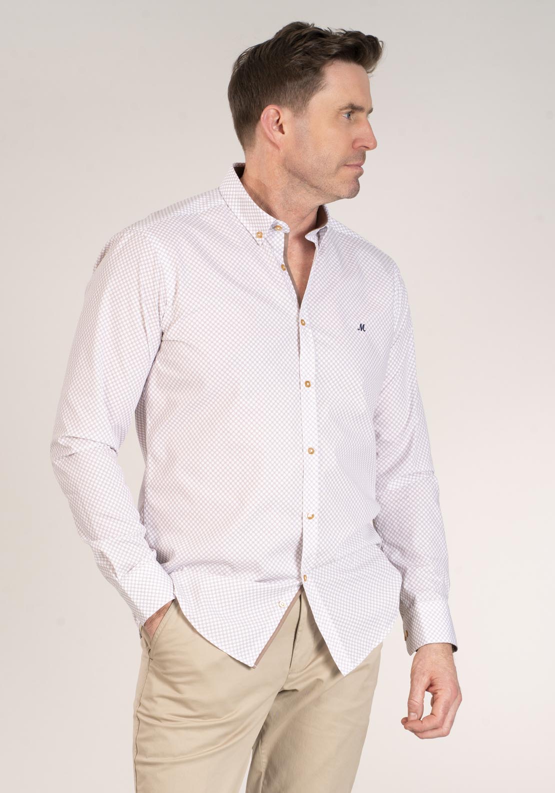 Mineral Miller Long Sleeve Print Shirt - White/stone 3 Shaws Department Stores