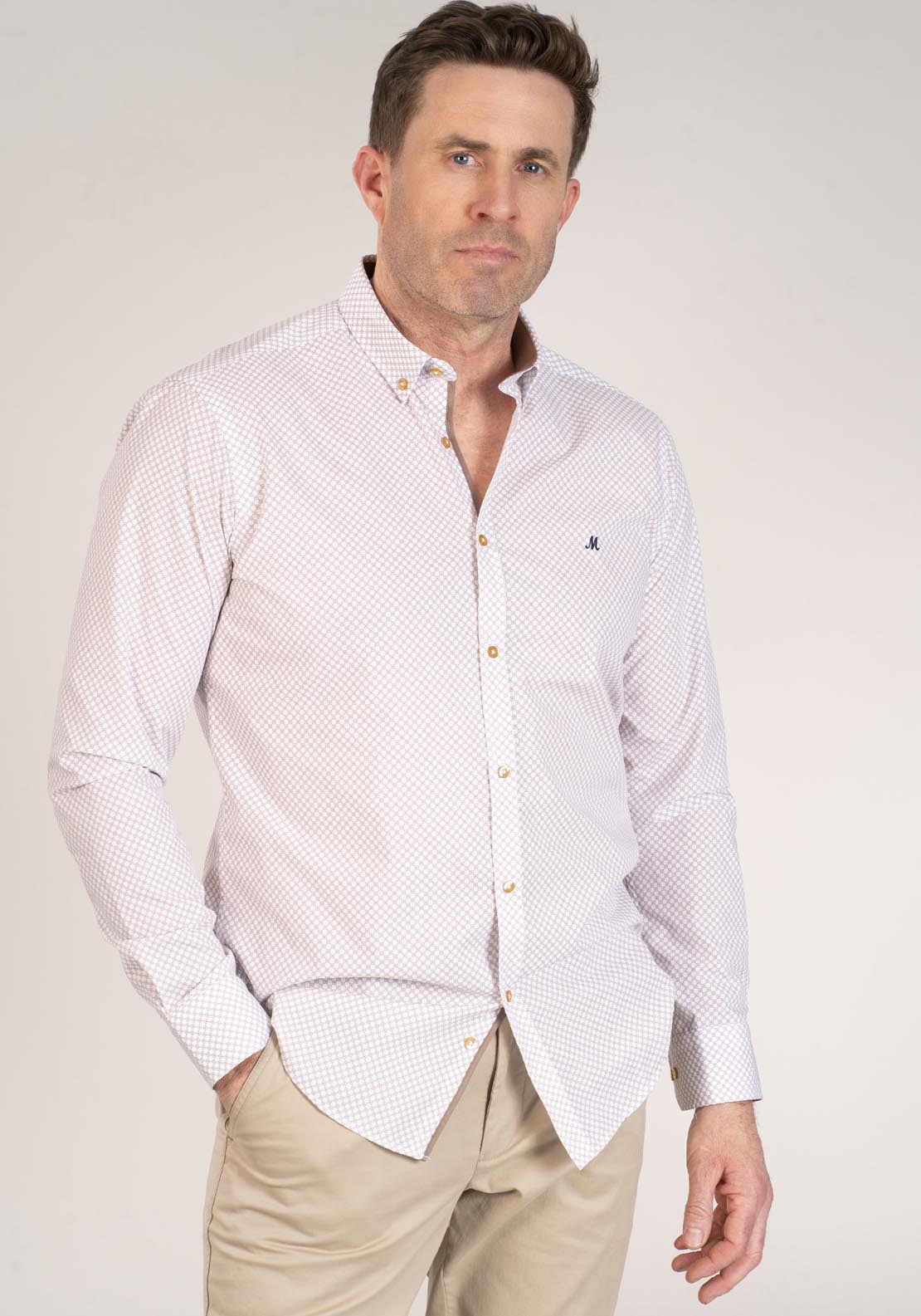 Mineral Miller Long Sleeve Print Shirt - White/stone 1 Shaws Department Stores