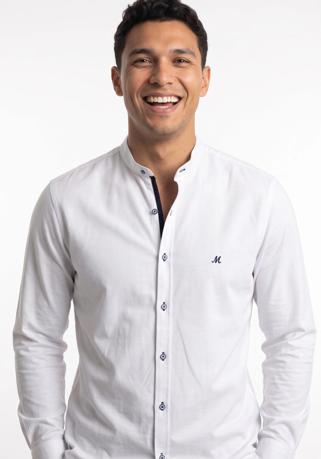Mineral Tiber Long Sleeve Oxford Grandad Shirt - White 1 Shaws Department Stores