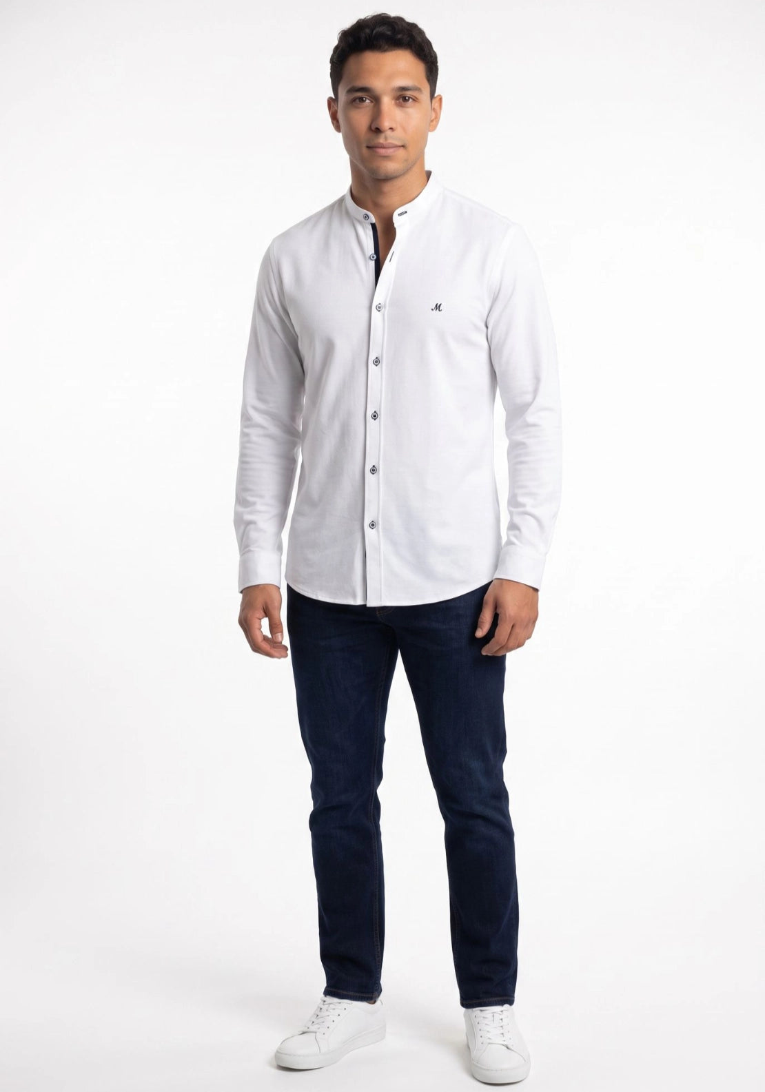 Mineral Tiber Long Sleeve Oxford Grandad Shirt - White 2 Shaws Department Stores
