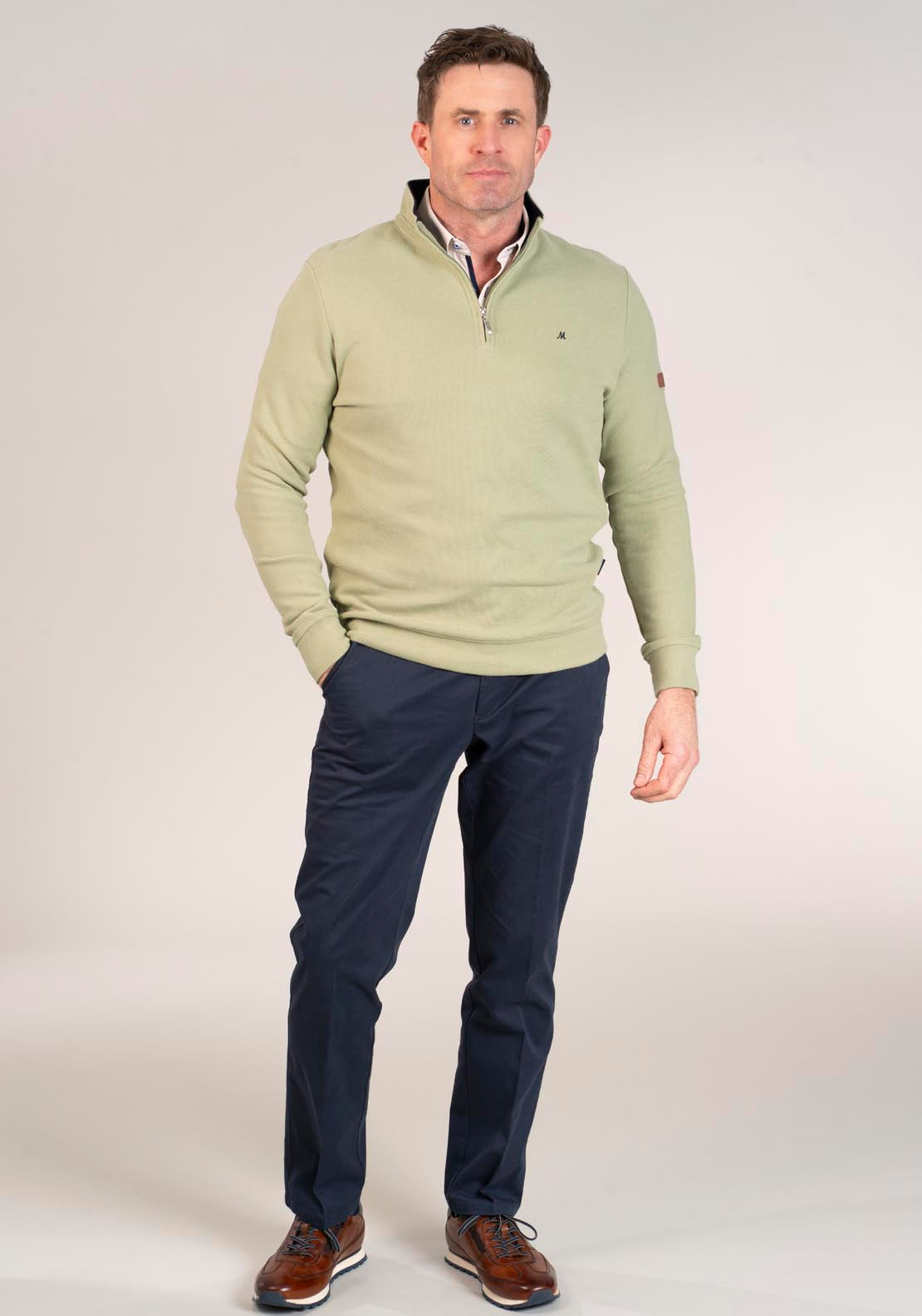 Mineral Kentucky Half Zip Ribbed Top - Green 2 Shaws Department Stores