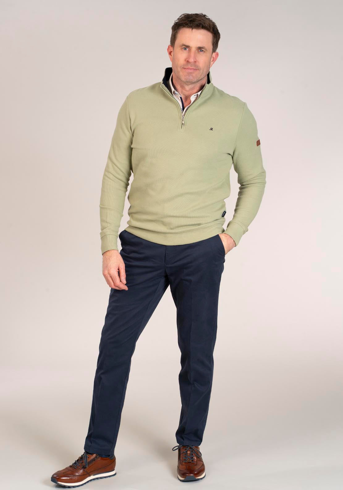 Mineral Kentucky Half Zip Ribbed Top - Green 3 Shaws Department Stores