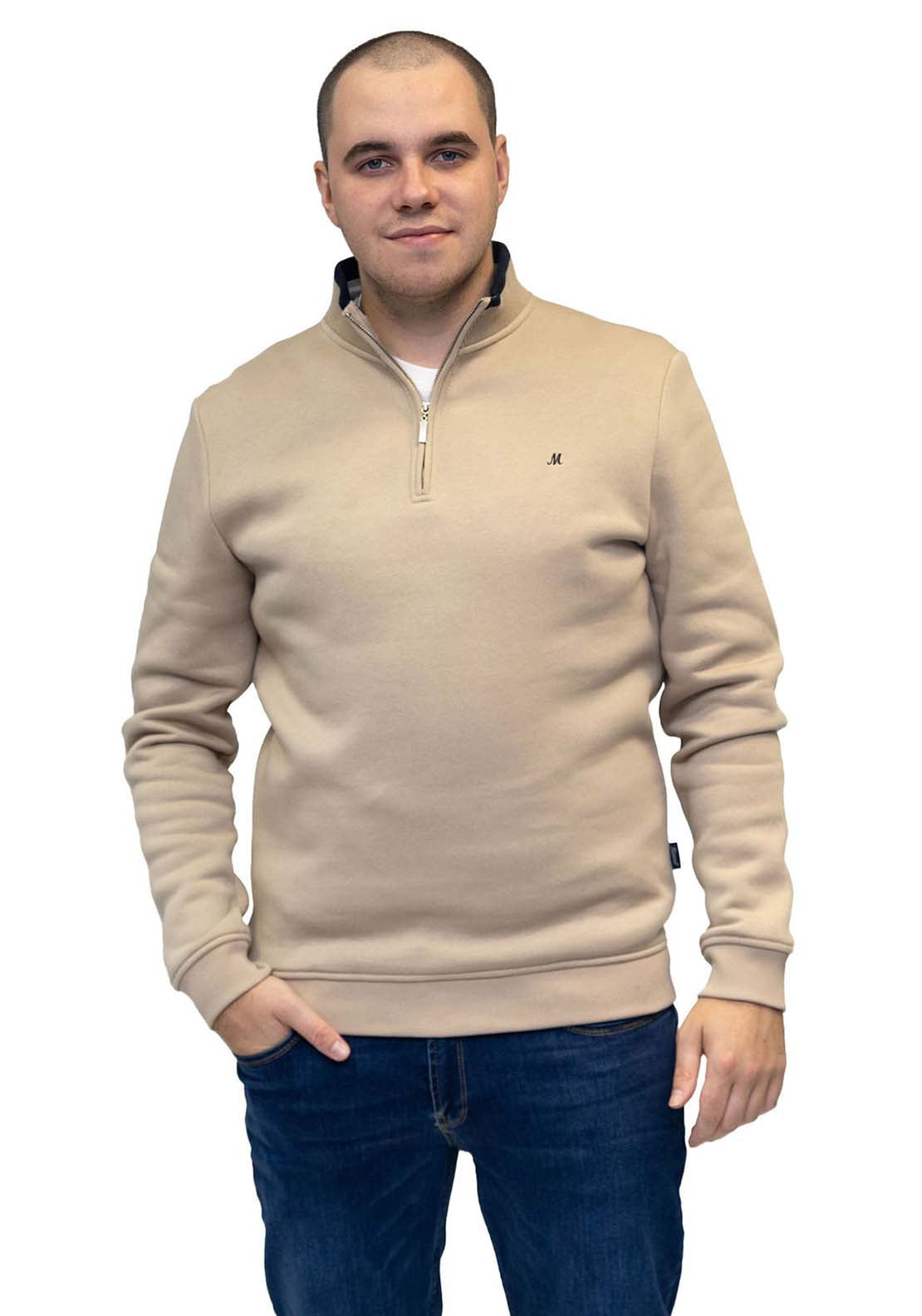 Mineral Rey Quarter Zip 300Gsm Sweat - Light Stone 1 Shaws Department Stores