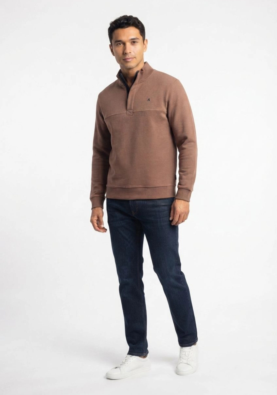 Mineral Ridley 1/4 Zip Funnel Neck Sweatshirt - Chocolate 3 Shaws Department Stores