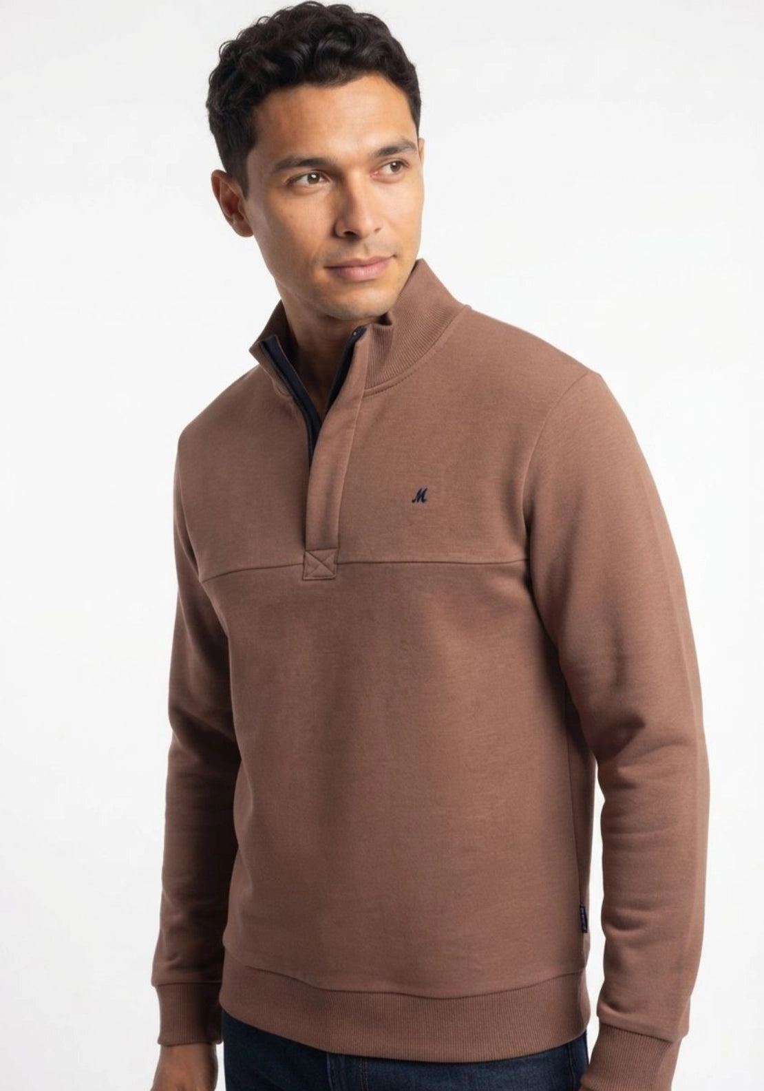 Mineral Ridley 1/4 Zip Funnel Neck Sweatshirt - Chocolate 2 Shaws Department Stores