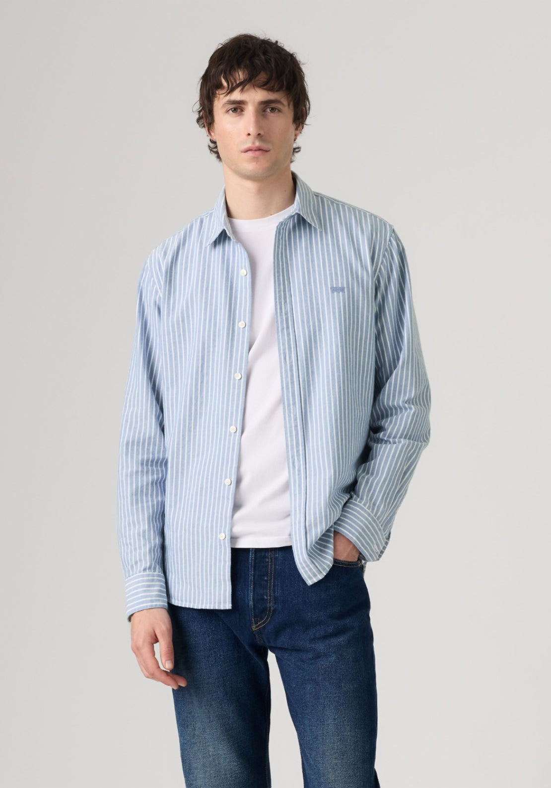 Levis Housemark Stripe Shirt - Blue 4 Shaws Department Stores