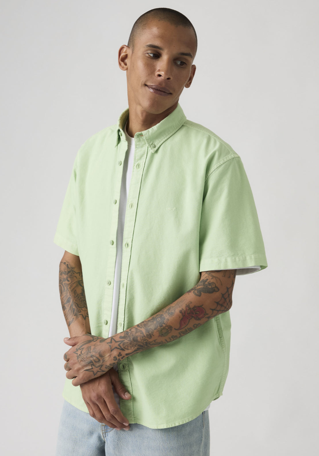 Levis 100% Cotton Short Sleeve Authentic Button-down Shirt - Cameo Green 4 Shaws Department Stores