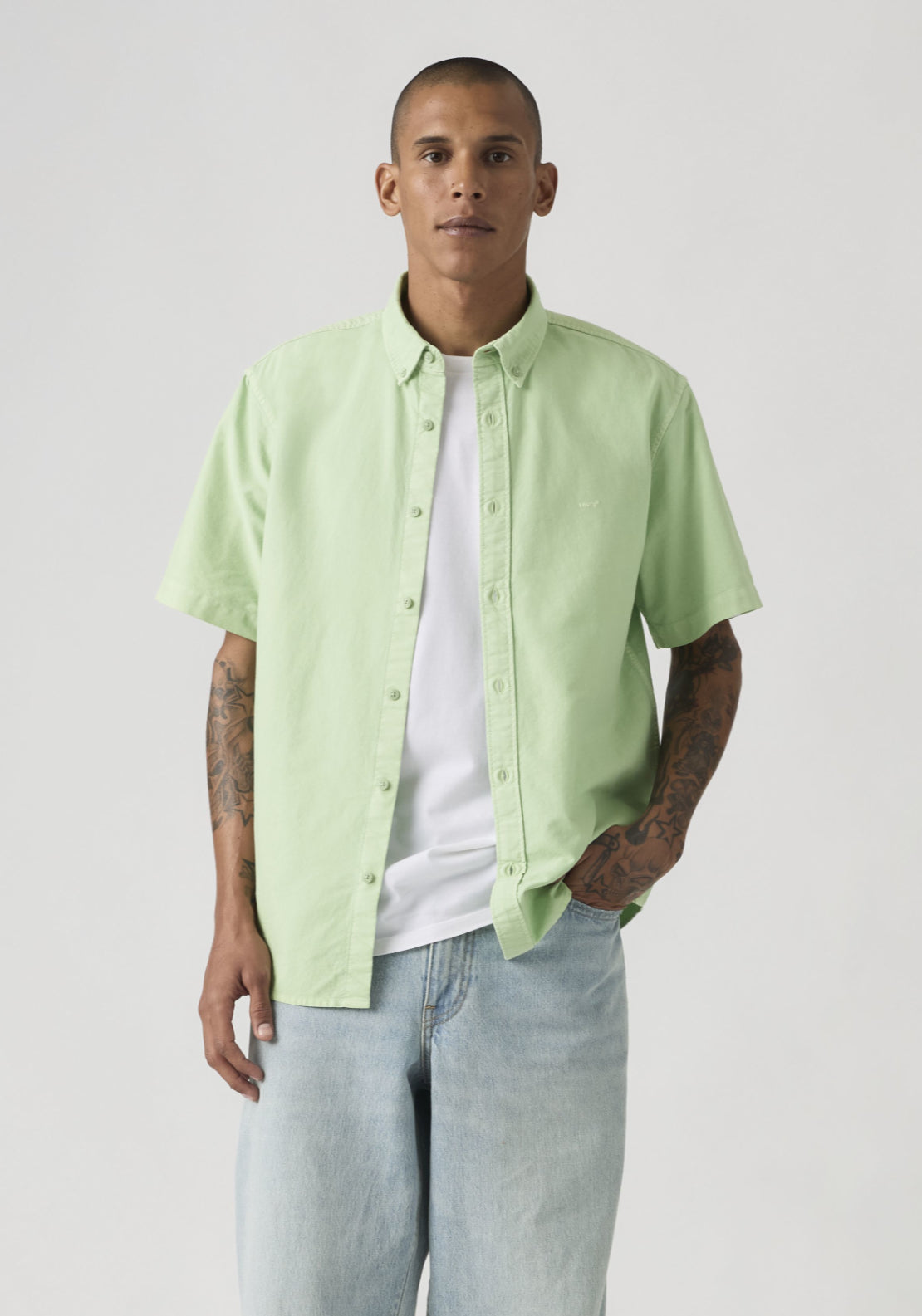 Levis 100% Cotton Short Sleeve Authentic Button-down Shirt - Cameo Green 1 Shaws Department Stores