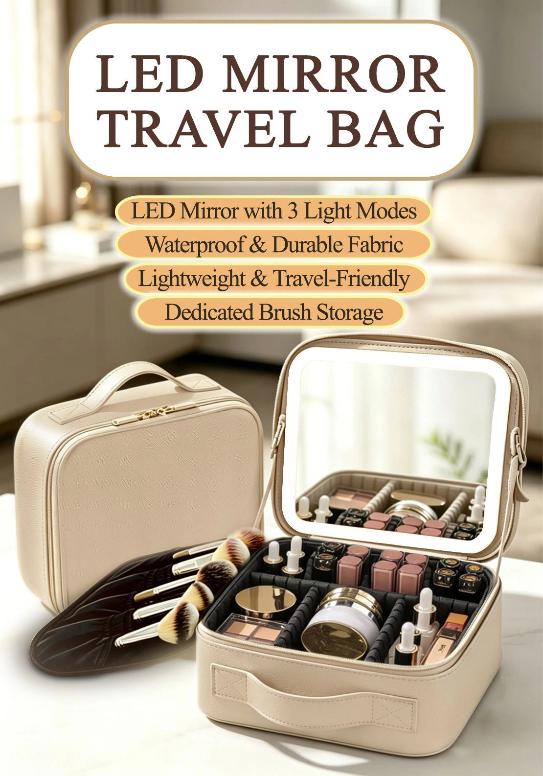 The Home Collection Makeup Travel Bag - Beige 1 Shaws Department Stores