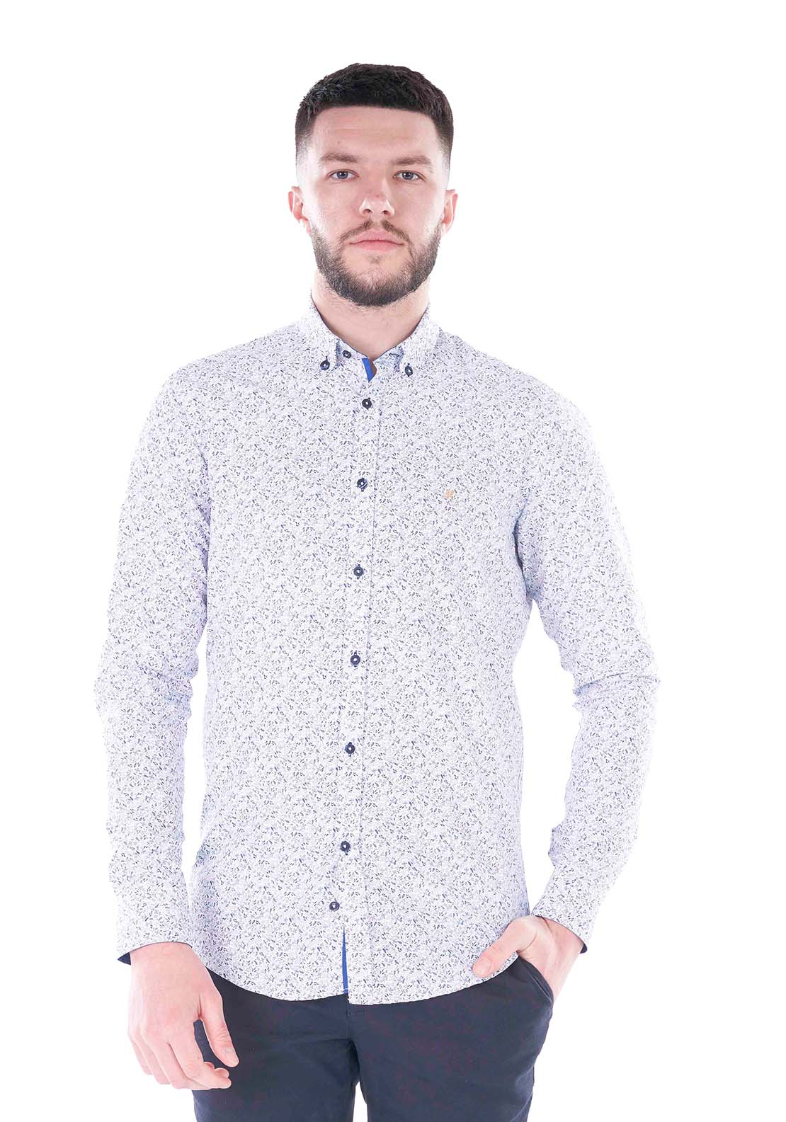 Mineral Mask Long Sleeve Print Shirt - White / Navy 1 Shaws Department Stores