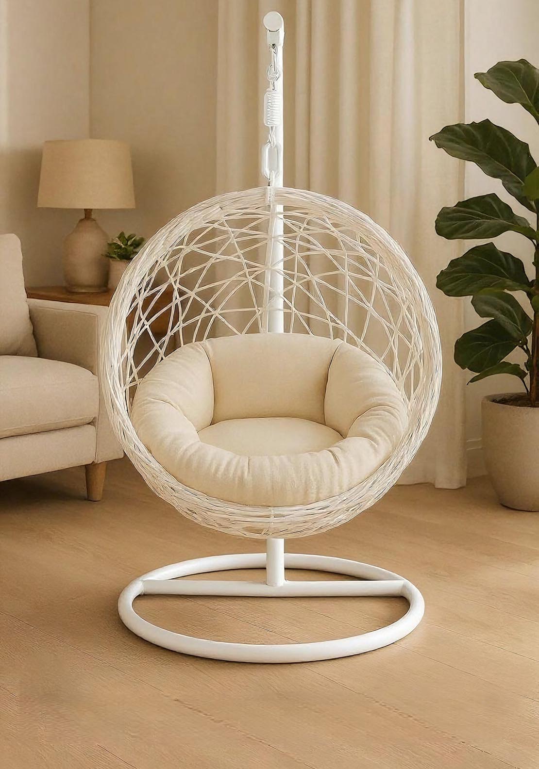 The Home Collection Rattan Cocoon Pet Swing Chair - White 2 Shaws Department Stores