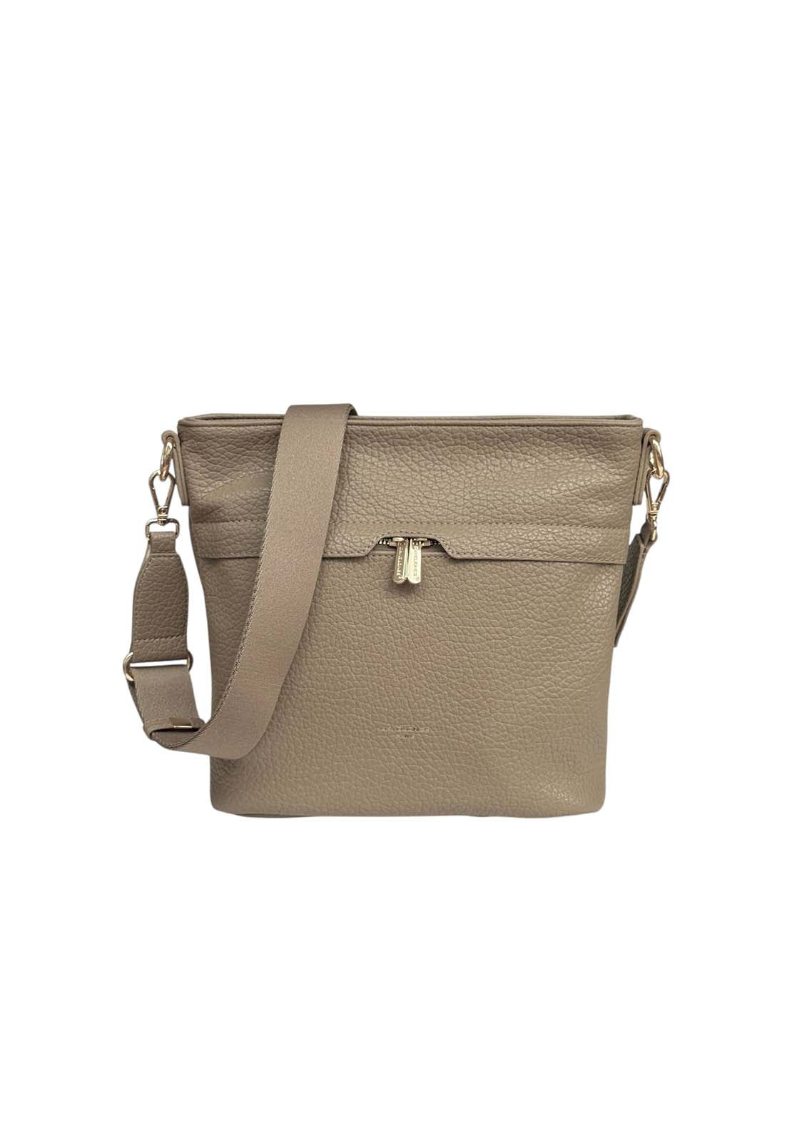 David Jones Large Cross Body Gold Zips - Taupe 1 Shaws Department Stores