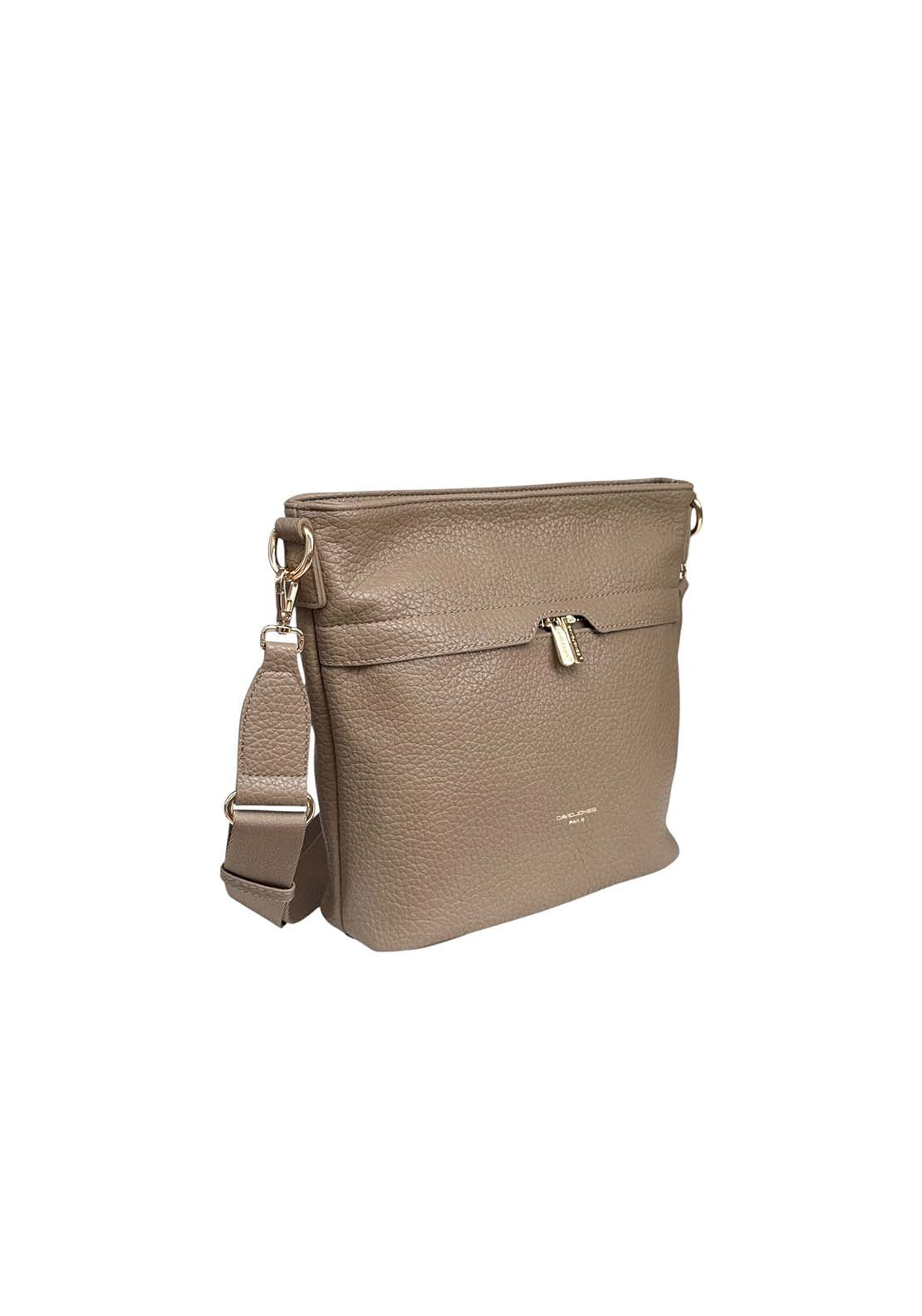 David Jones Large Cross Body Gold Zips - Taupe 2 Shaws Department Stores