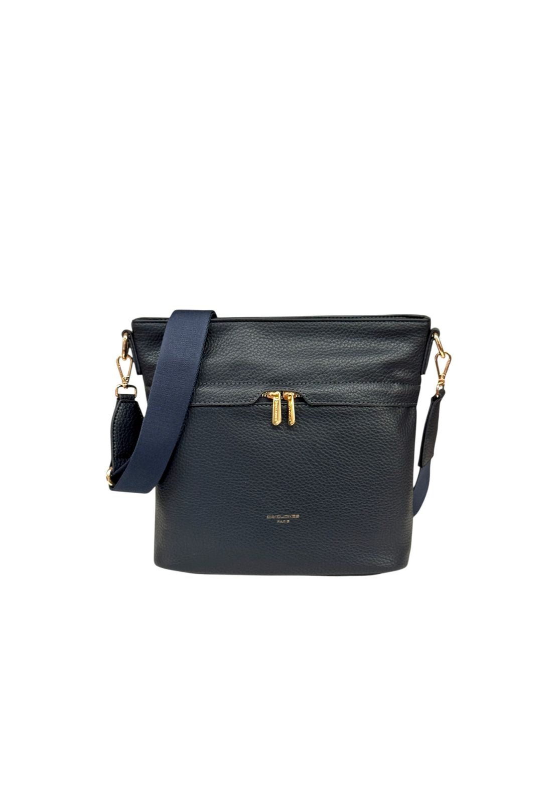 Wide Strap Front Zip Crossbody Bag - Navy