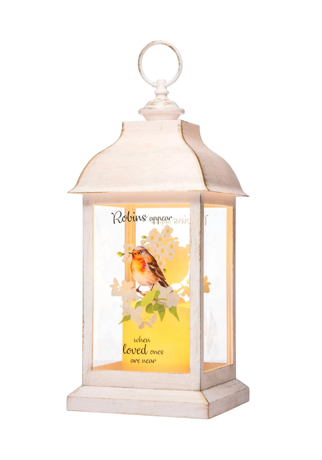 Robin Lantern With LED Candle - White