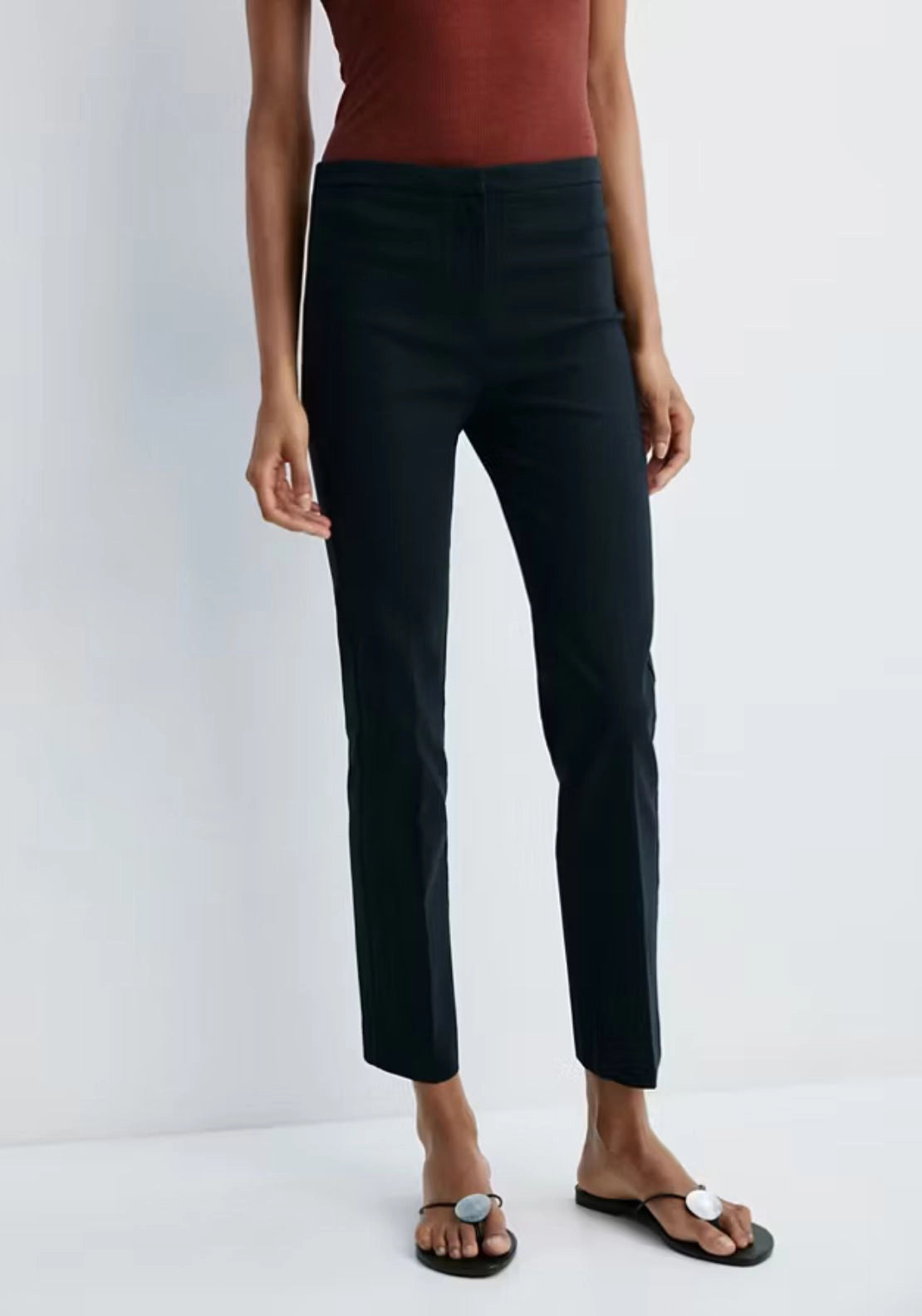 Mango Slim Fit Cropped Trousers - Blue 1 Shaws Department Stores