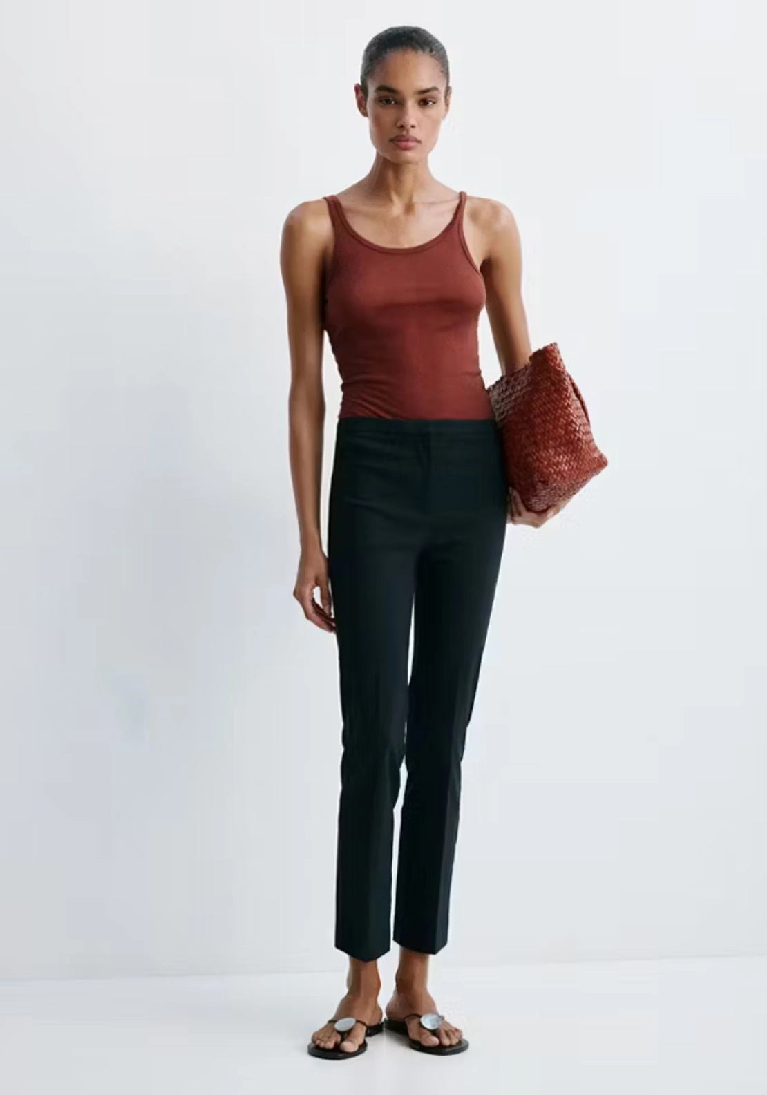 Mango Slim Fit Cropped Trousers - Blue 3 Shaws Department Stores