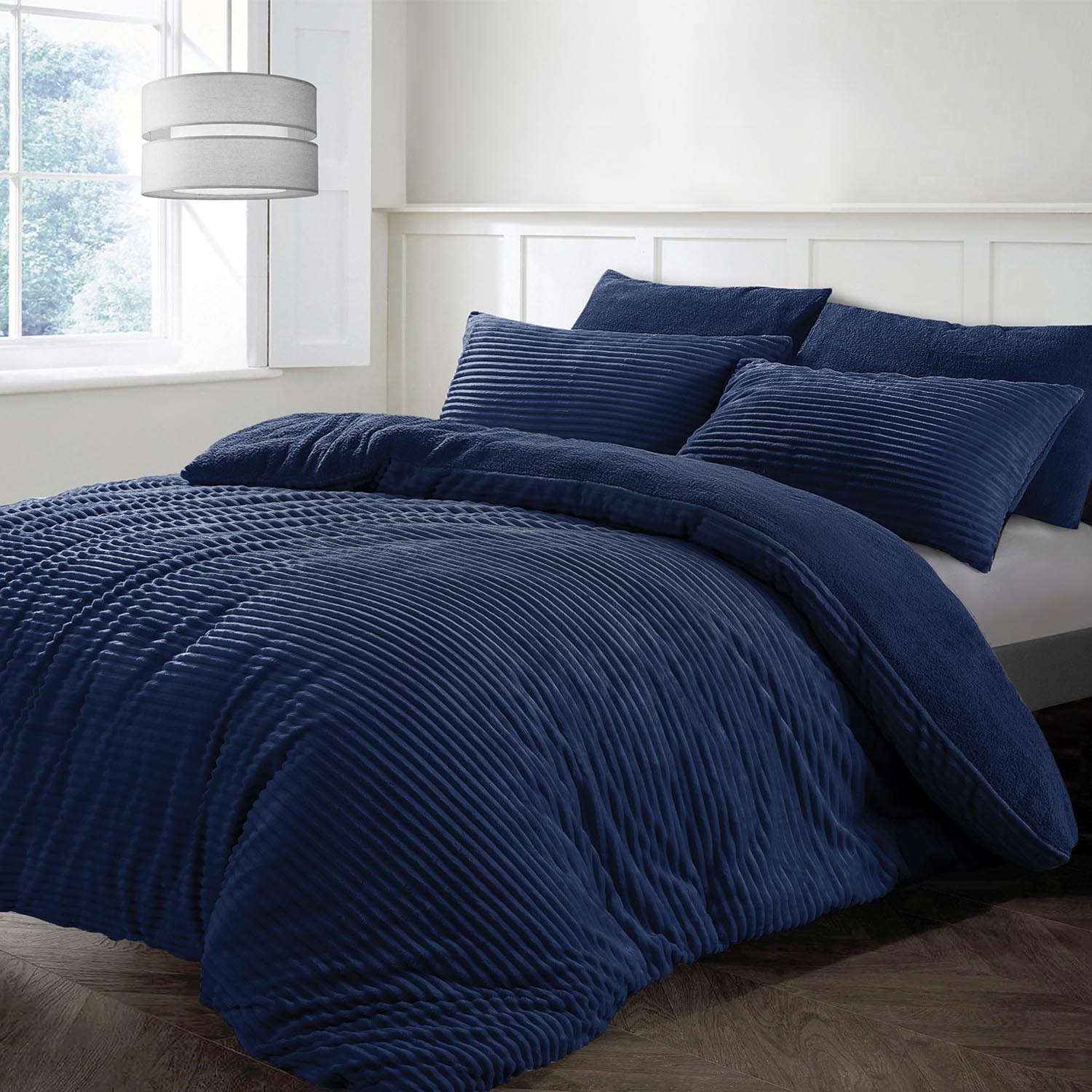 The Home Collection Plush Soft Cord Teddy Duvet Set - Navy 1 Shaws Department Stores