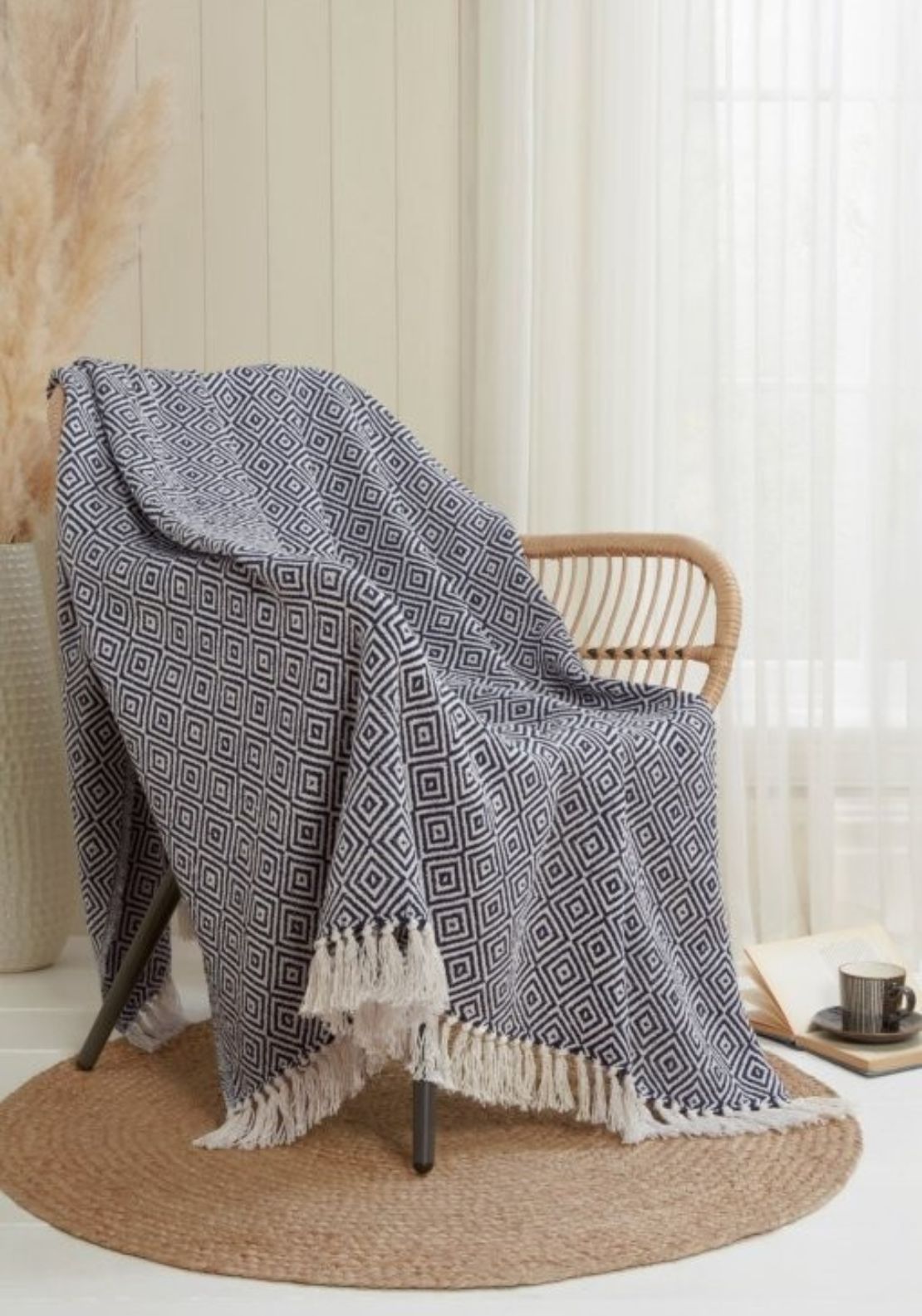 The Home Collection Ascot Throw 180cm x 250cm - Navy 1 Shaws Department Stores