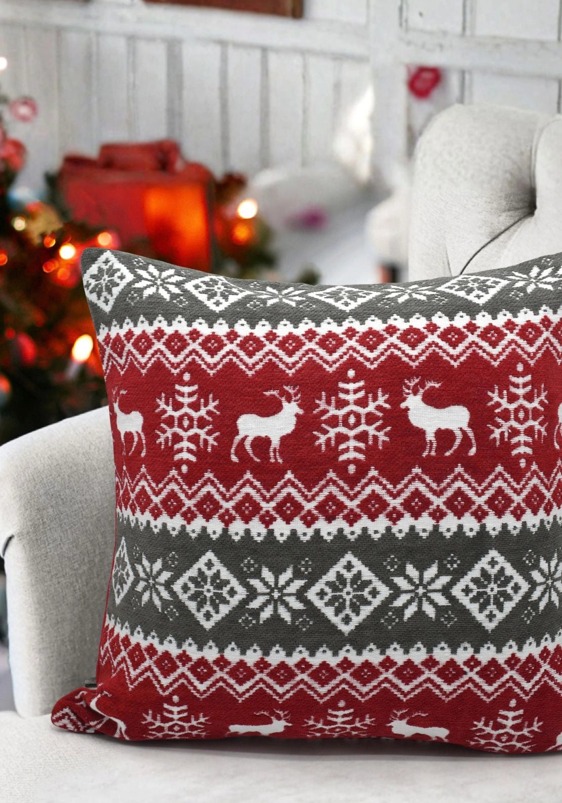 Chenille Nordic Christmas Cusion Cover - Nordic Red/grey