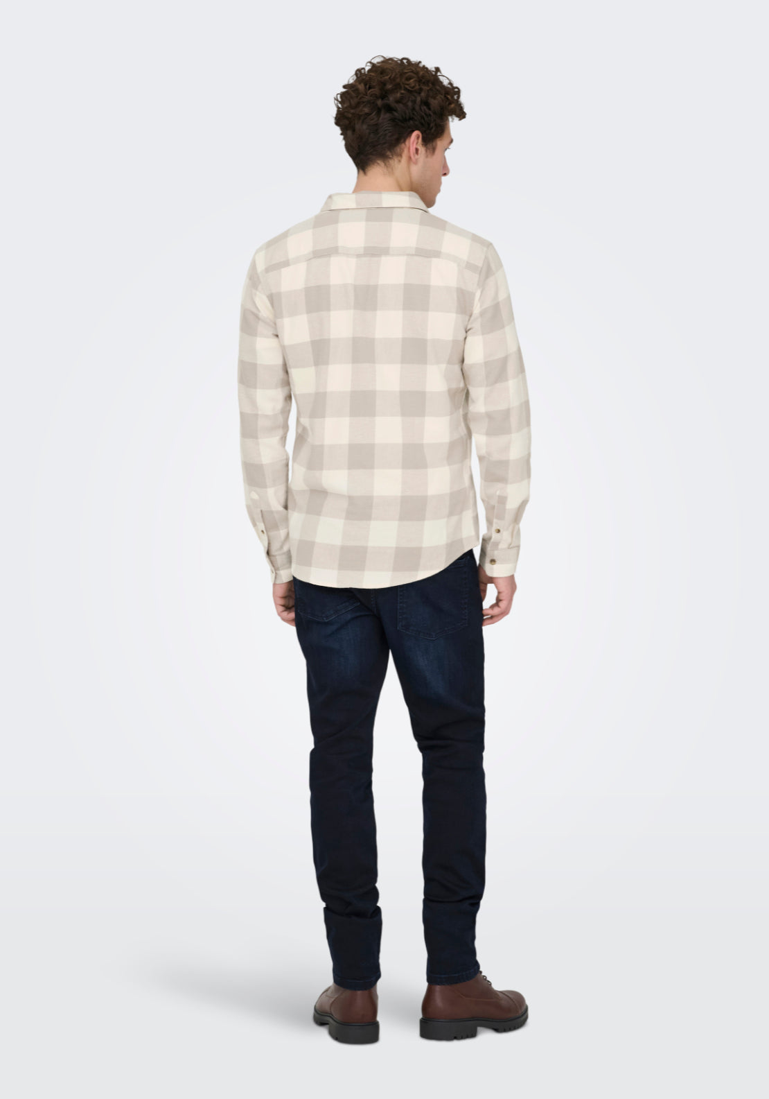 Only &amp; Sons Onsgudmund Check Shirt - Antique White 2 Shaws Department Stores