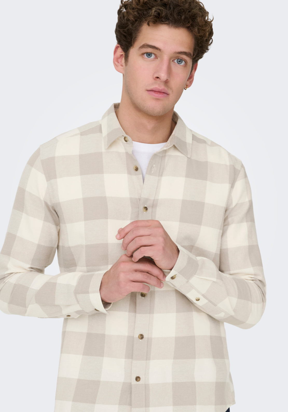Only &amp; Sons Onsgudmund Check Shirt - Antique White 4 Shaws Department Stores