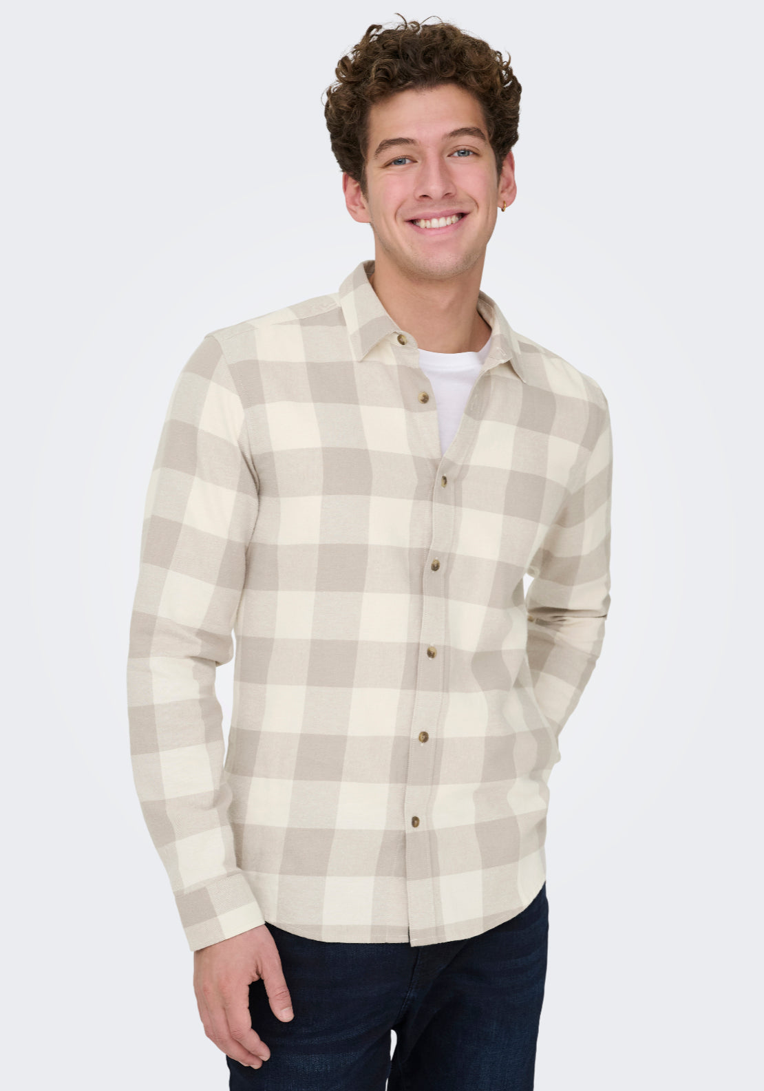 Only &amp; Sons Onsgudmund Check Shirt - Antique White 3 Shaws Department Stores