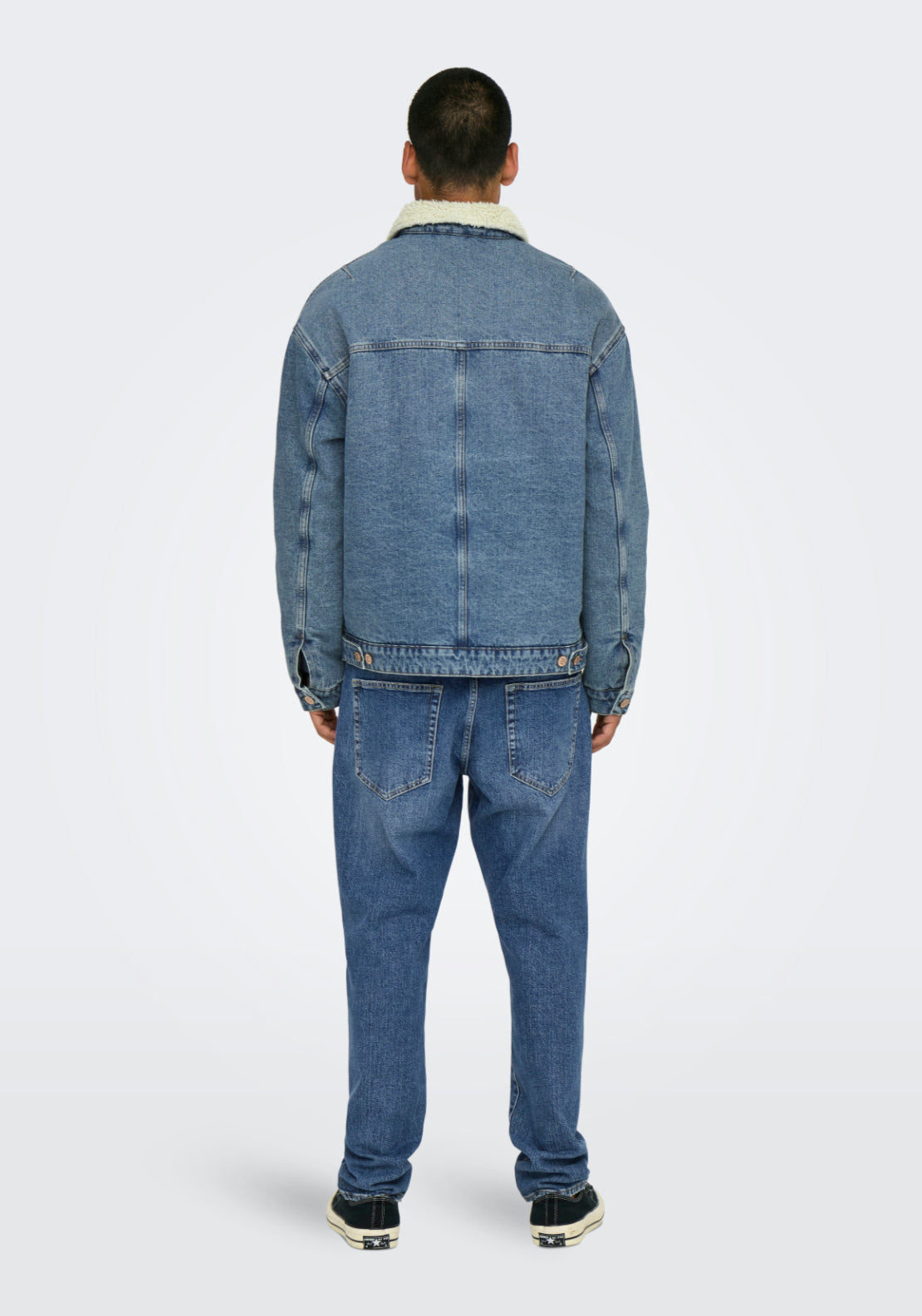 Only &amp; Sons Wilson Sherpa Denim Jacket - Blue 2 Shaws Department Stores