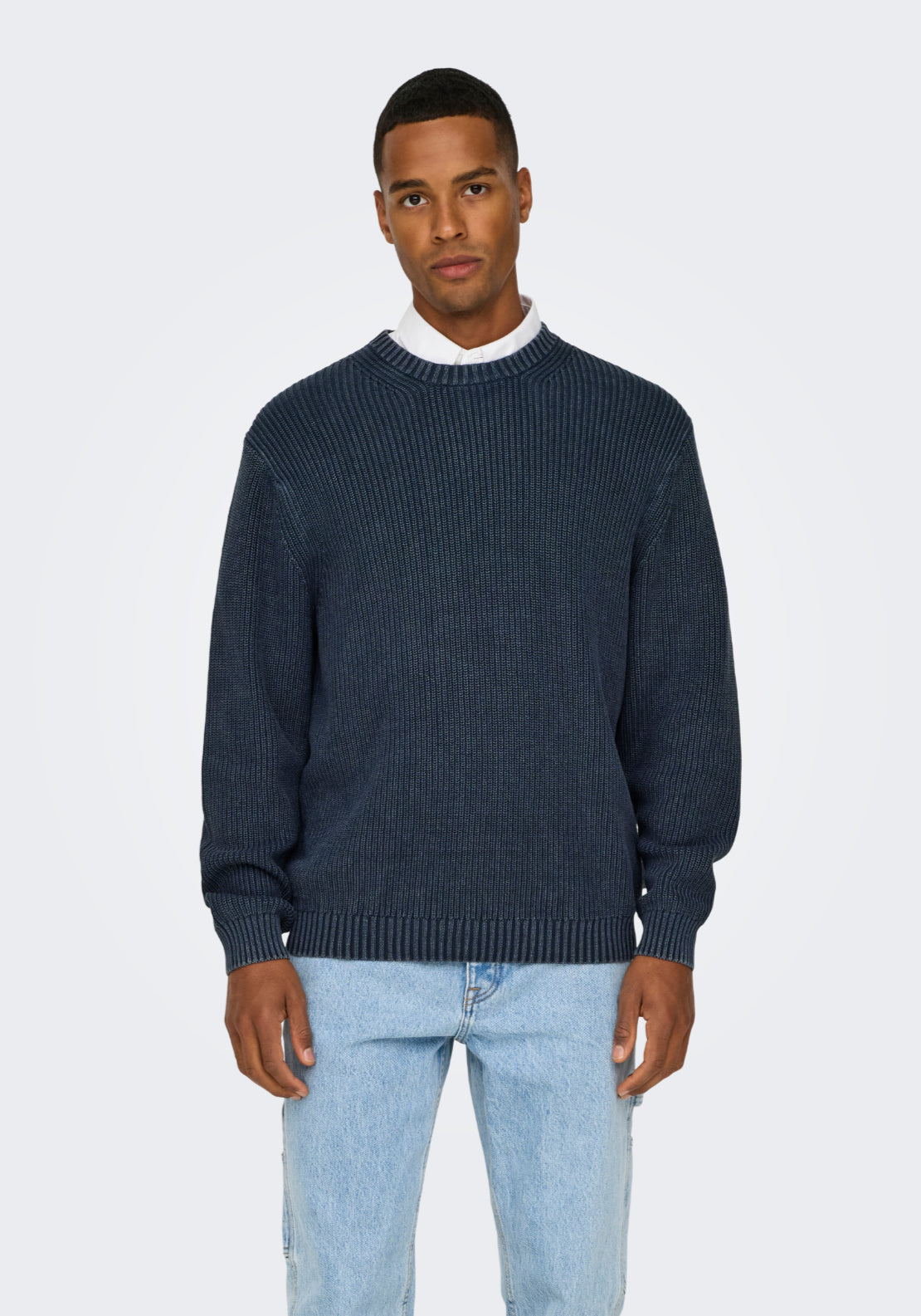 Only &amp; Sons Rosu Crew Neck Knit - Blue 1 Shaws Department Stores