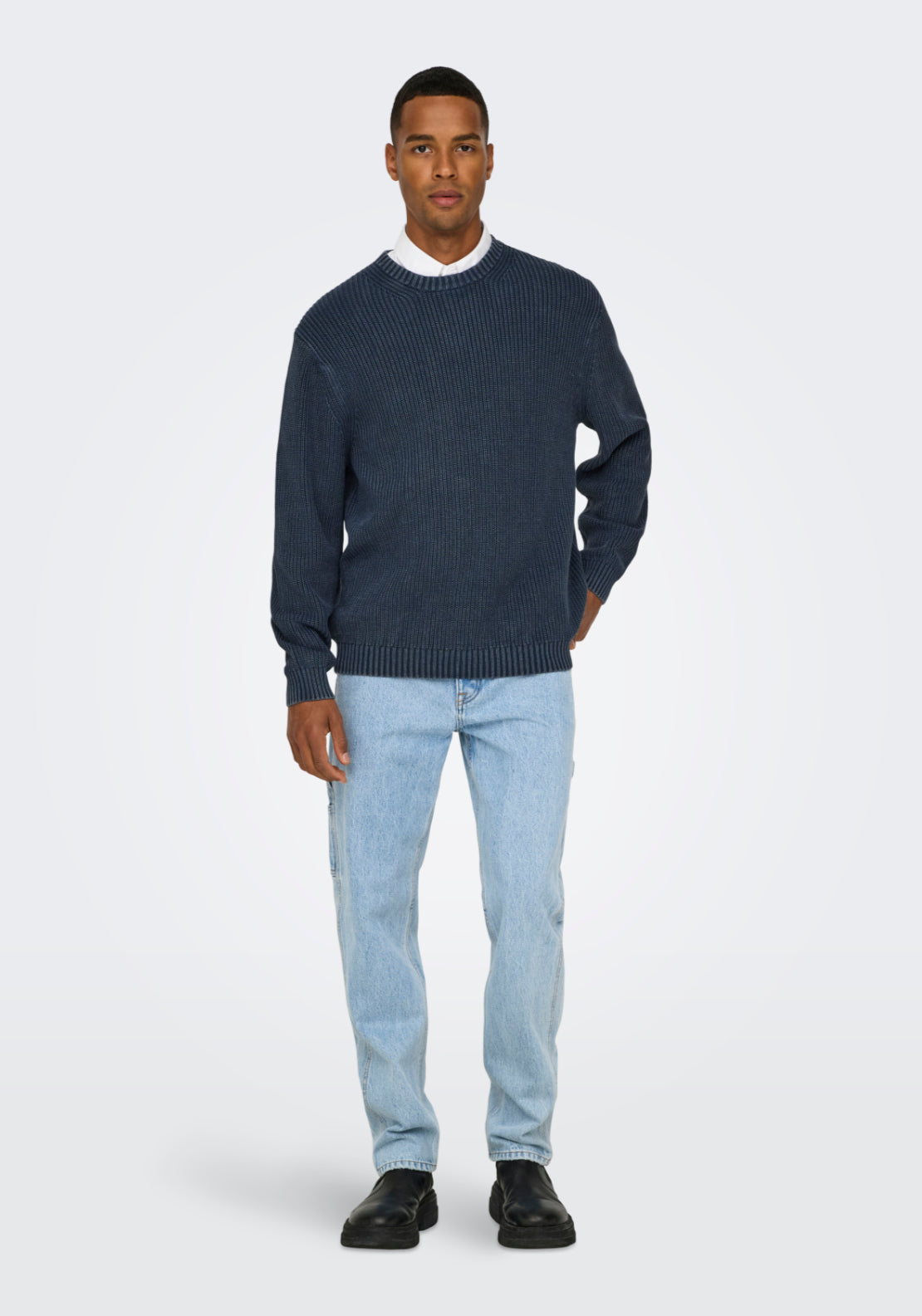 Only &amp; Sons Rosu Crew Neck Knit - Blue 4 Shaws Department Stores