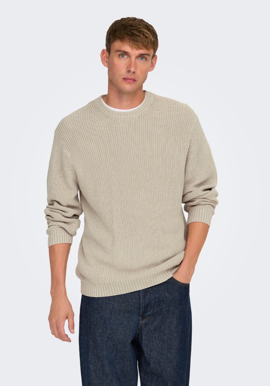 Only &amp; Sons Rosu Crew Neck Knit - Silver Lining 1 Shaws Department Stores