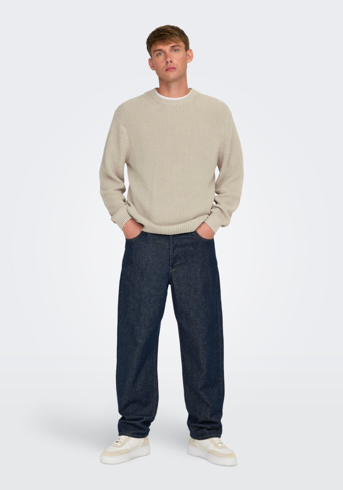 Only &amp; Sons Rosu Crew Neck Knit - Silver Lining 4 Shaws Department Stores